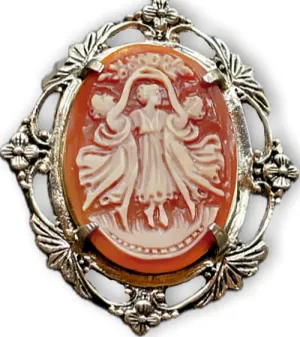 The Three Graces hand carved Cameo Pendant in a Beautiful Vintage Silver Frame with Chain