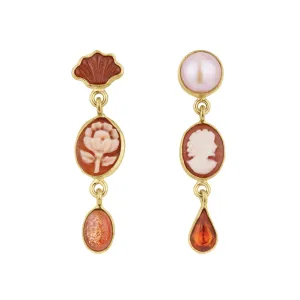 Three Charm Moving Drop Earrings, Cameo