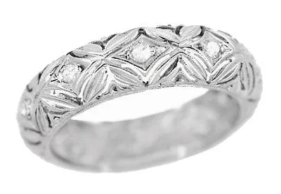 Titicus Antique Filigree Flower Edwardian Diamond Wedding Band in Platinum
