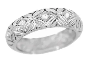 Titicus Antique Filigree Flower Edwardian Diamond Wedding Band in Platinum