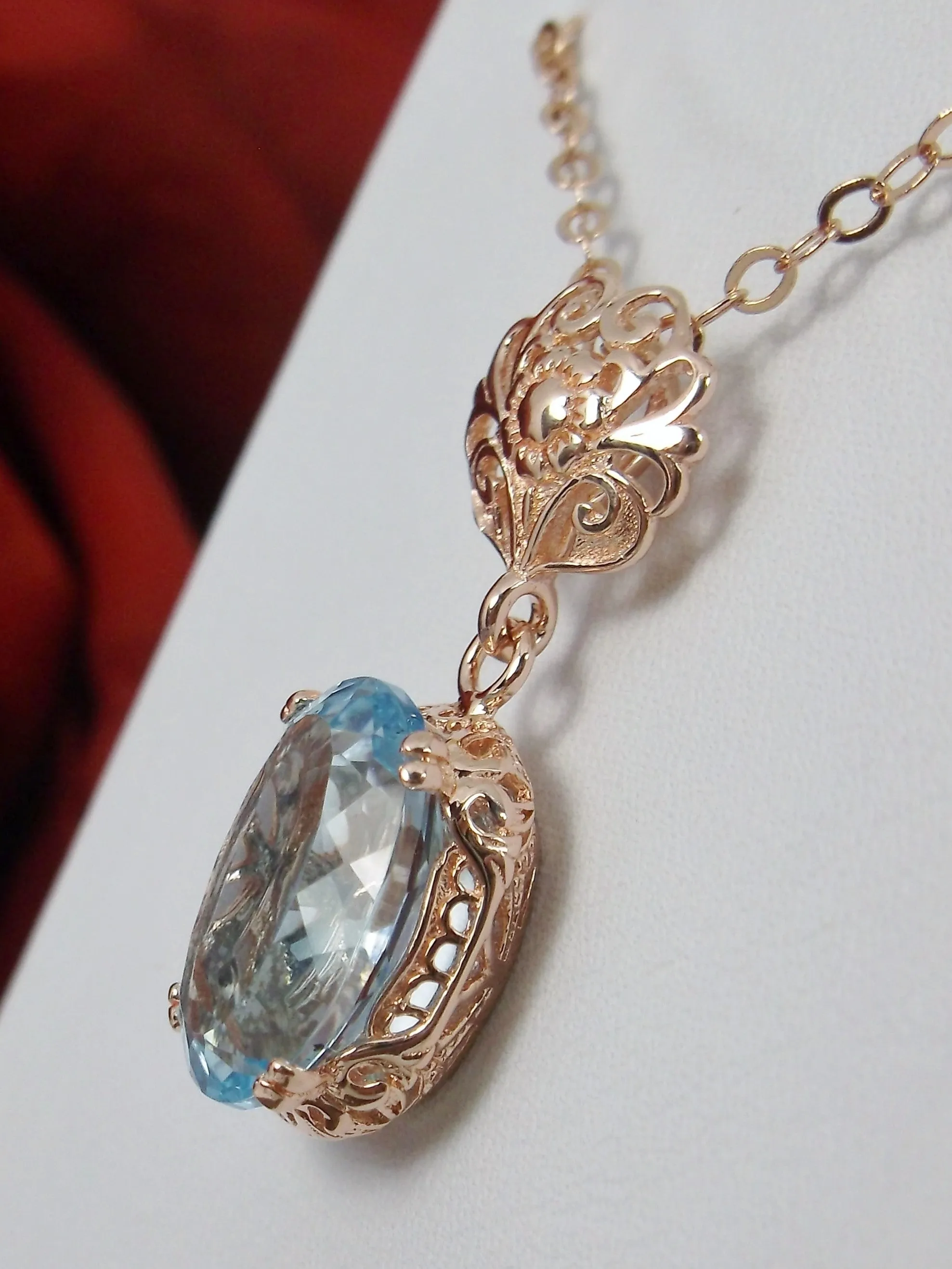 Topaz Pendant, Rose Gold, Natural Sky Blue Topaz Edwardian Necklace #P70