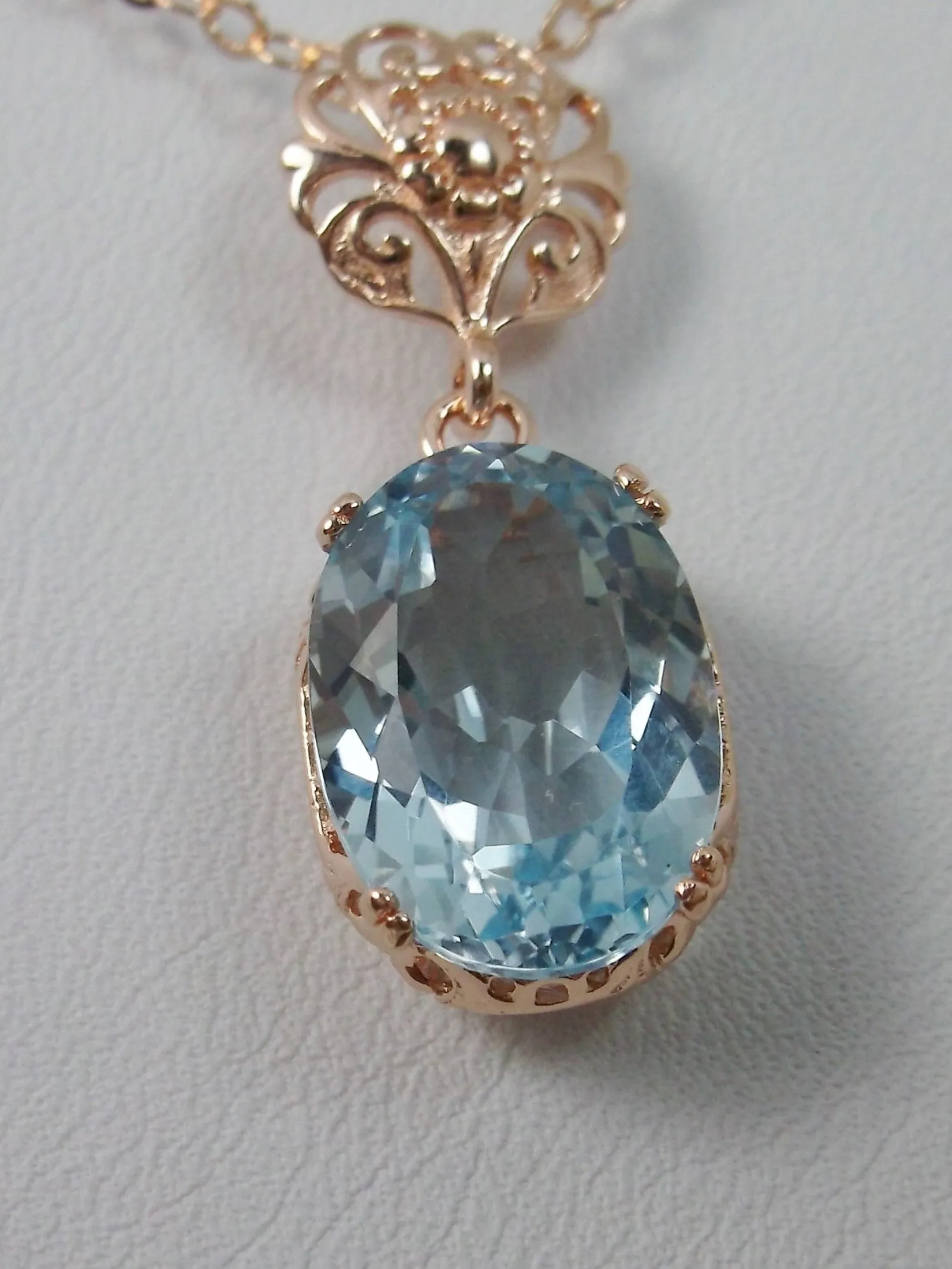 Topaz Pendant, Rose Gold, Natural Sky Blue Topaz Edwardian Necklace #P70
