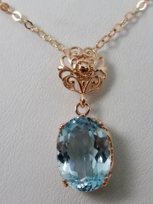 Topaz Pendant, Rose Gold, Natural Sky Blue Topaz Edwardian Necklace #P70