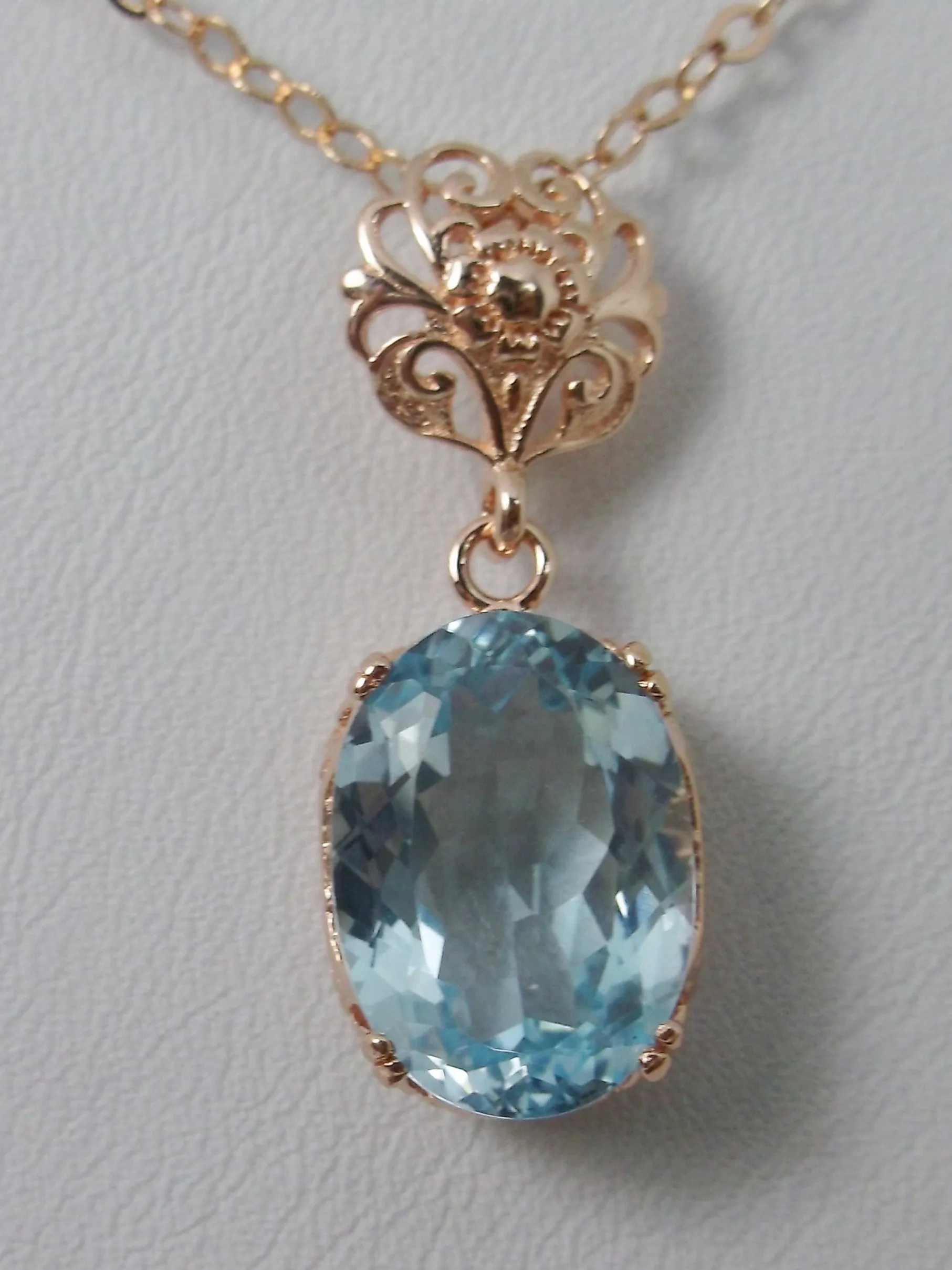 Topaz Pendant, Rose Gold, Natural Sky Blue Topaz Edwardian Necklace #P70