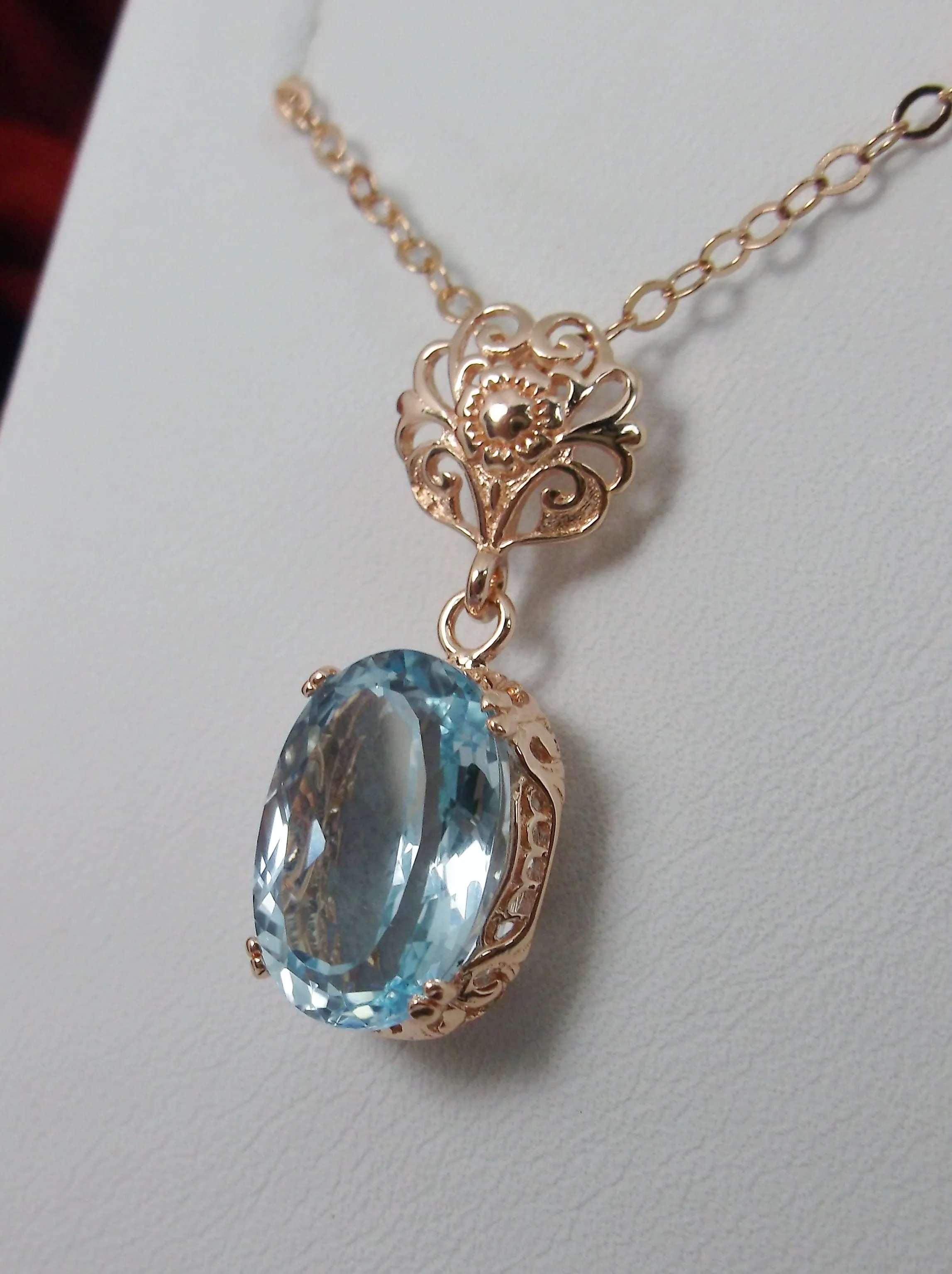 Topaz Pendant, Rose Gold, Natural Sky Blue Topaz Edwardian Necklace #P70