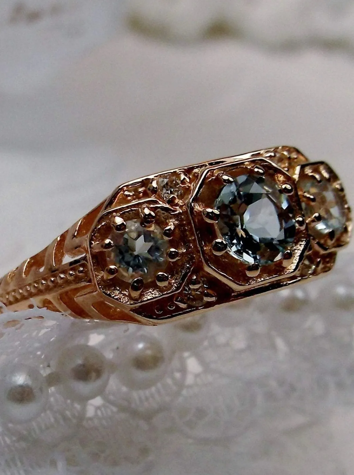 Topaz Ring, Natural Sky Blue Gemstone, Rose Gold, Art Deco Jewelry #D161