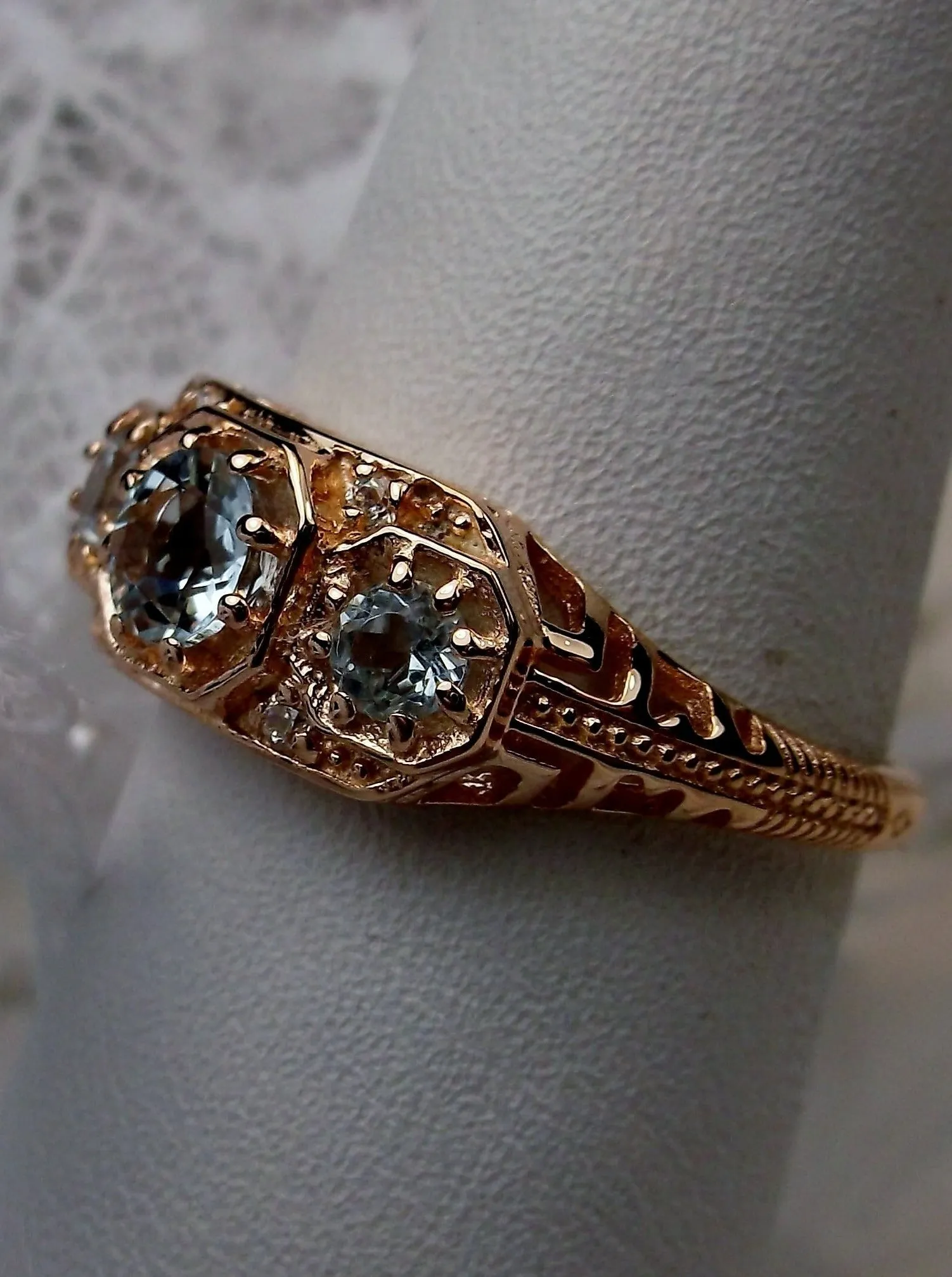 Topaz Ring, Natural Sky Blue Gemstone, Rose Gold, Art Deco Jewelry #D161