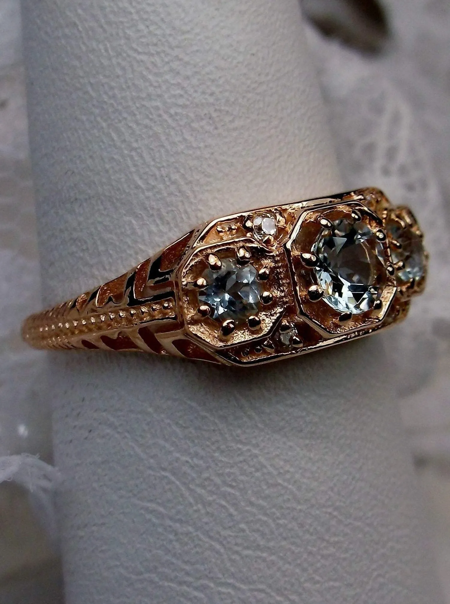 Topaz Ring, Natural Sky Blue Gemstone, Rose Gold, Art Deco Jewelry #D161