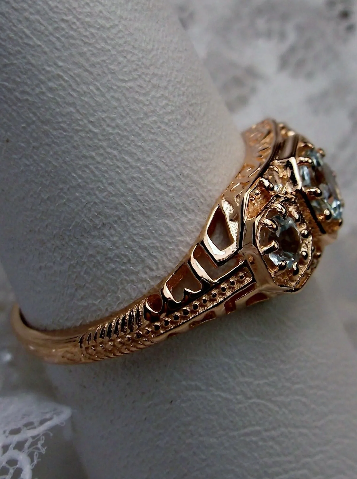 Topaz Ring, Natural Sky Blue Gemstone, Rose Gold, Art Deco Jewelry #D161