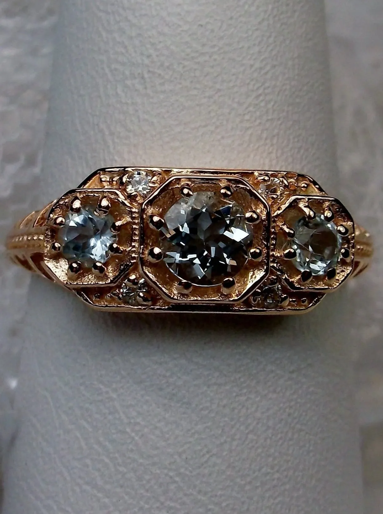 Topaz Ring, Natural Sky Blue Gemstone, Rose Gold, Art Deco Jewelry #D161