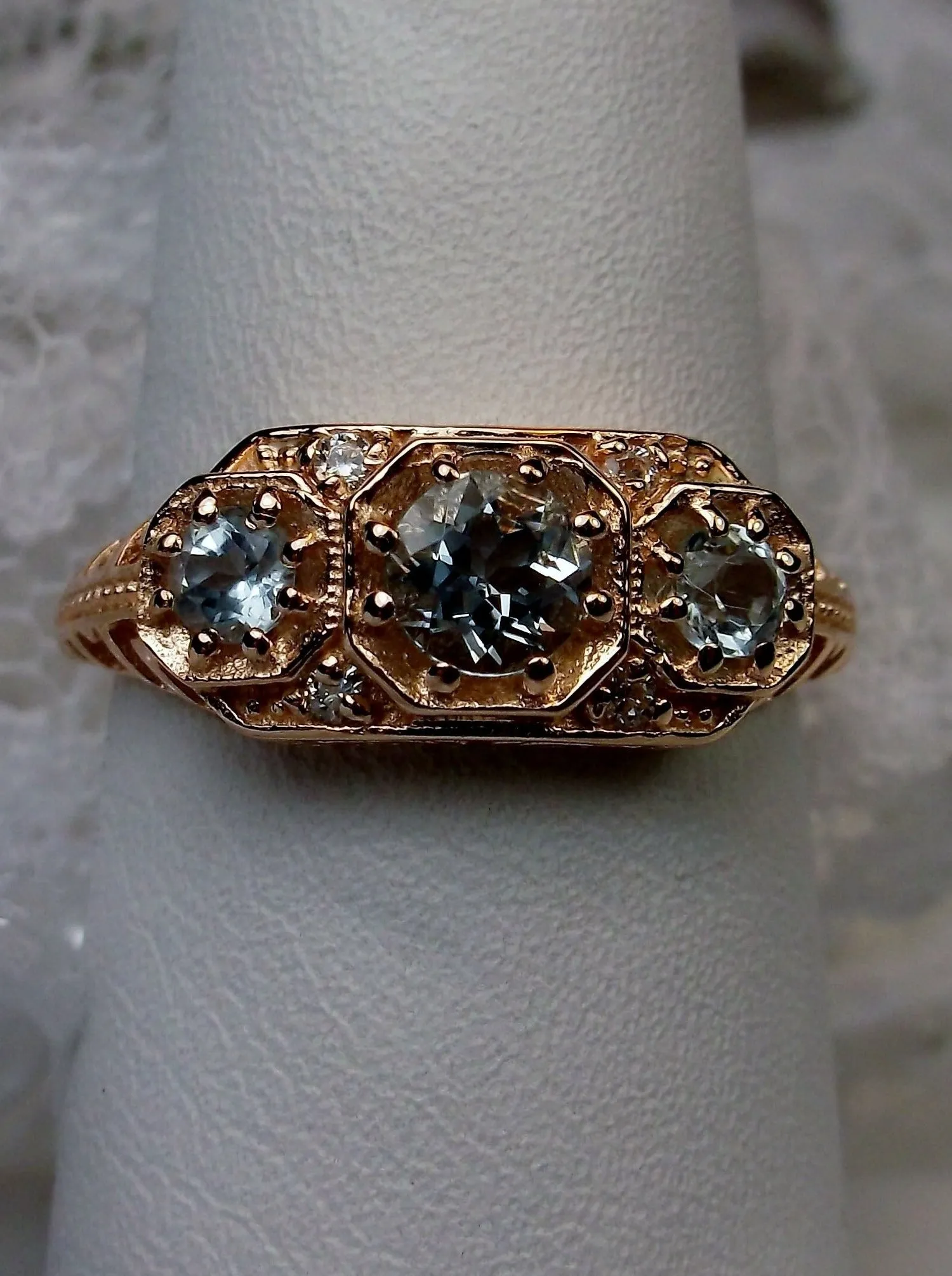 Topaz Ring, Natural Sky Blue Gemstone, Rose Gold, Art Deco Jewelry #D161