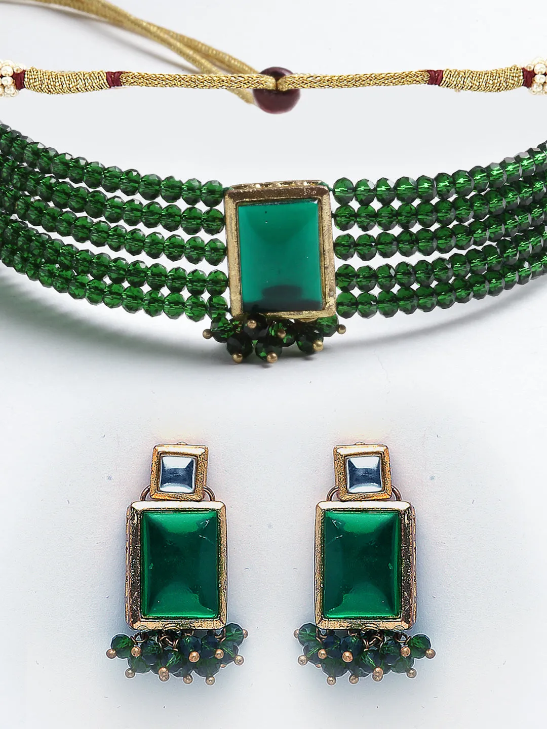 Traditional Green Crystal Kundan Choker Necklace Set