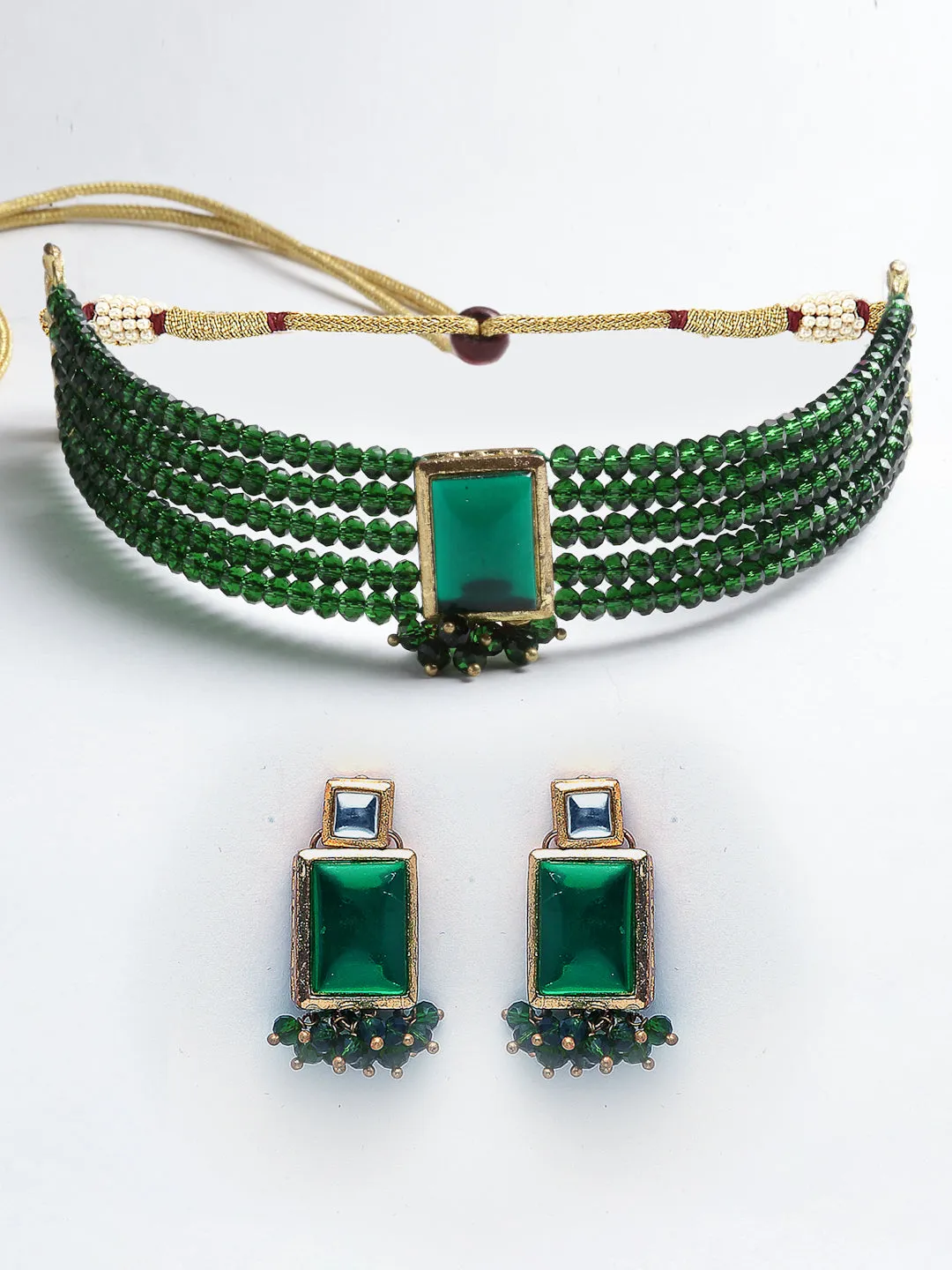 Traditional Green Crystal Kundan Choker Necklace Set