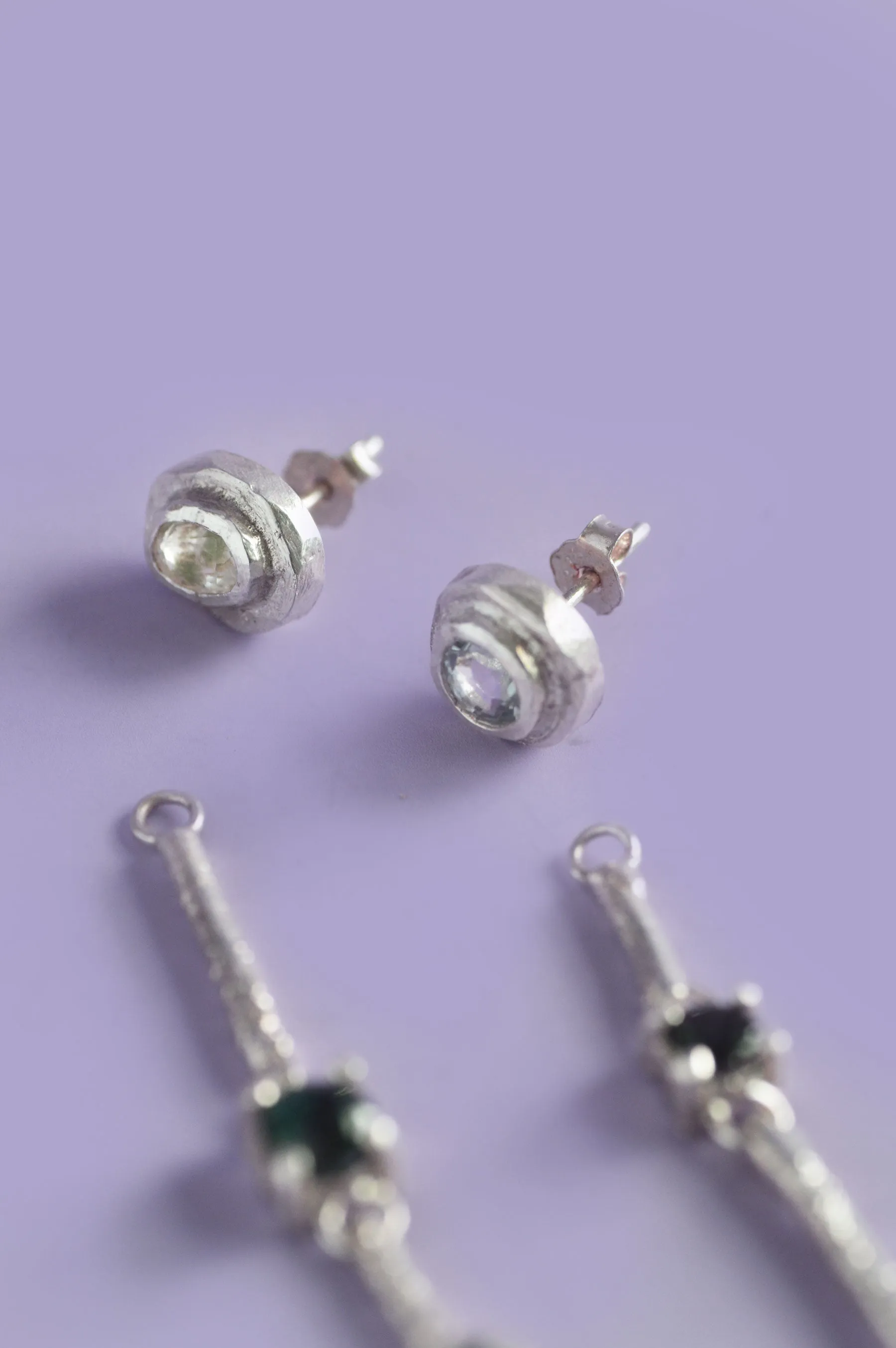 Trapeze Blue Sapphire Silver Earrings 598-03