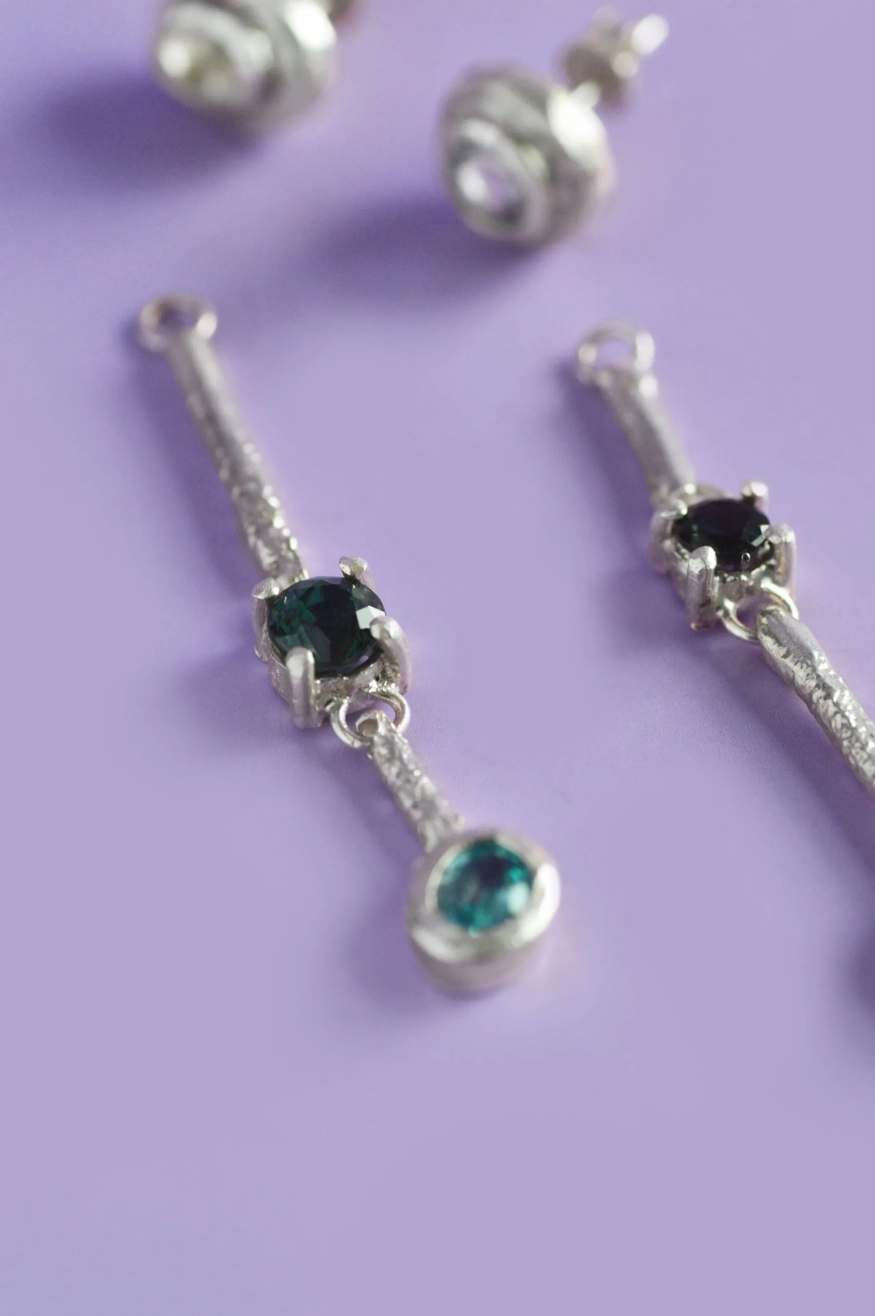 Trapeze Blue Sapphire Silver Earrings 598-03