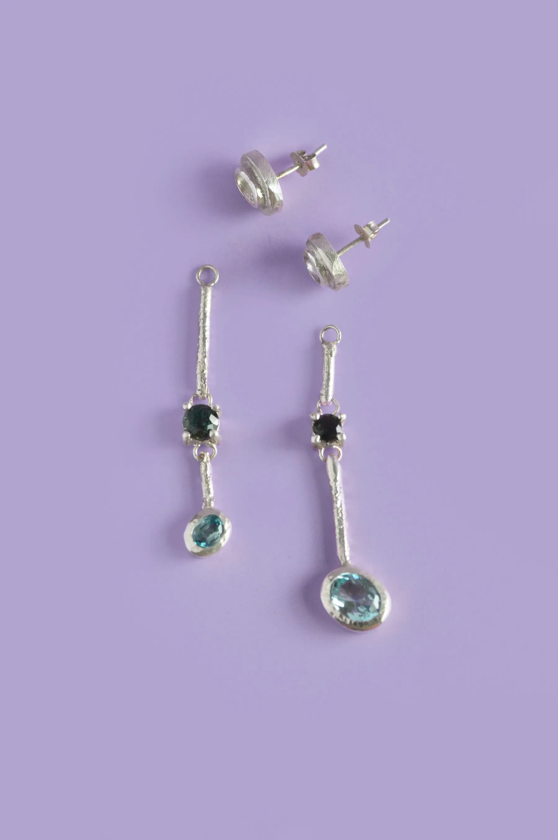 Trapeze Blue Sapphire Silver Earrings 598-03