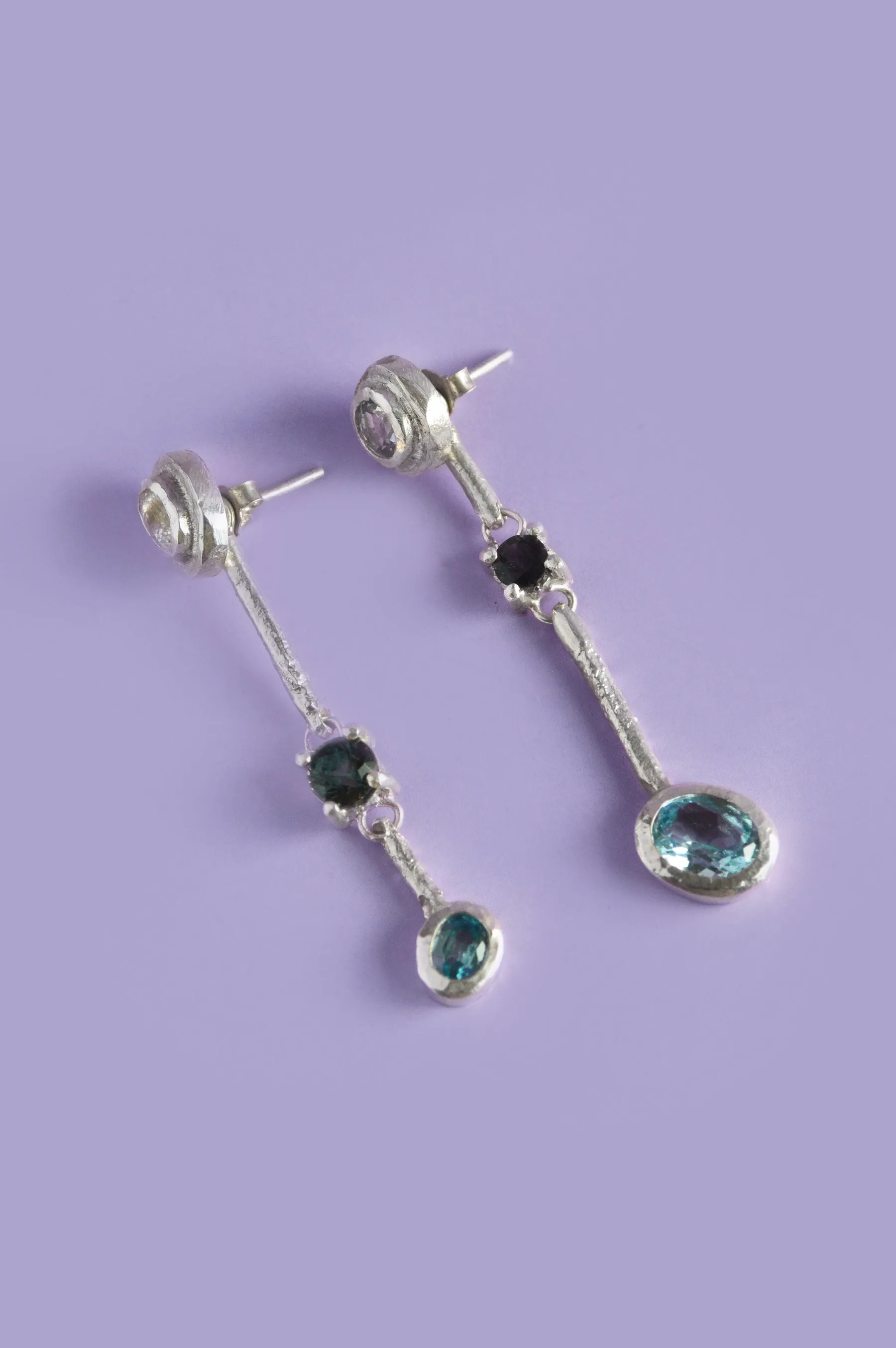 Trapeze Blue Sapphire Silver Earrings 598-03