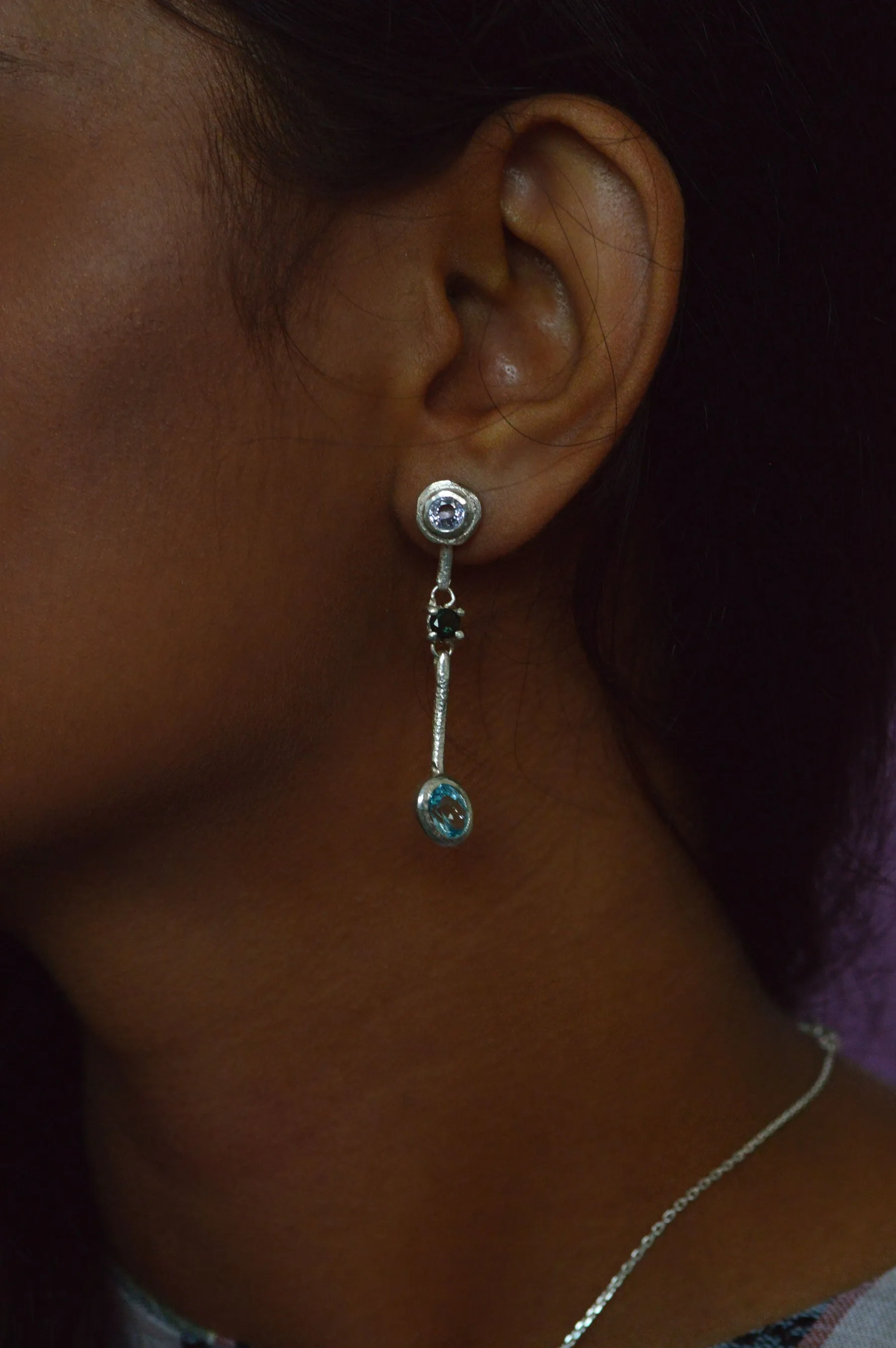 Trapeze Blue Sapphire Silver Earrings 598-03