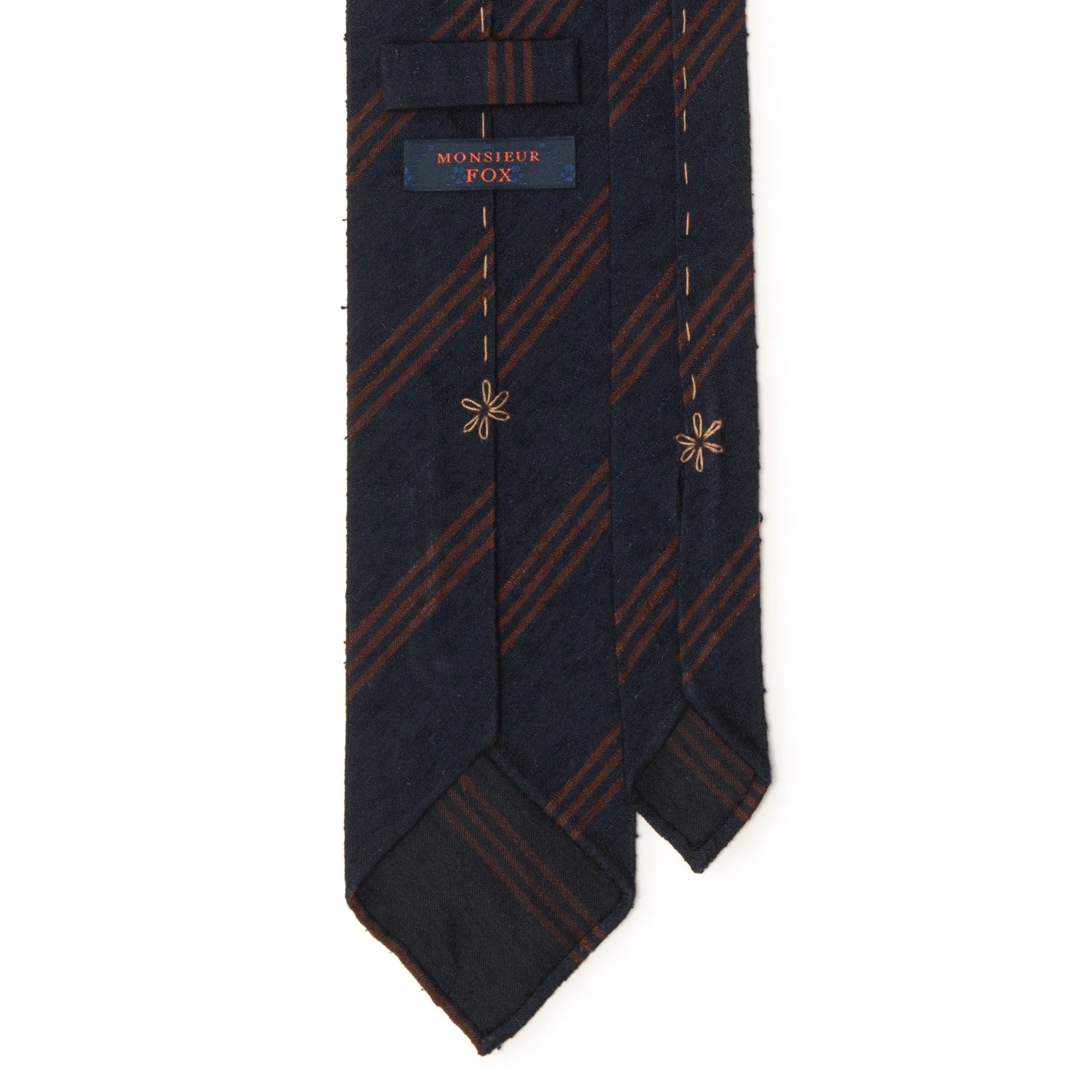 Triple Stripe Silk Shantung - Burgundy on Dark Navy