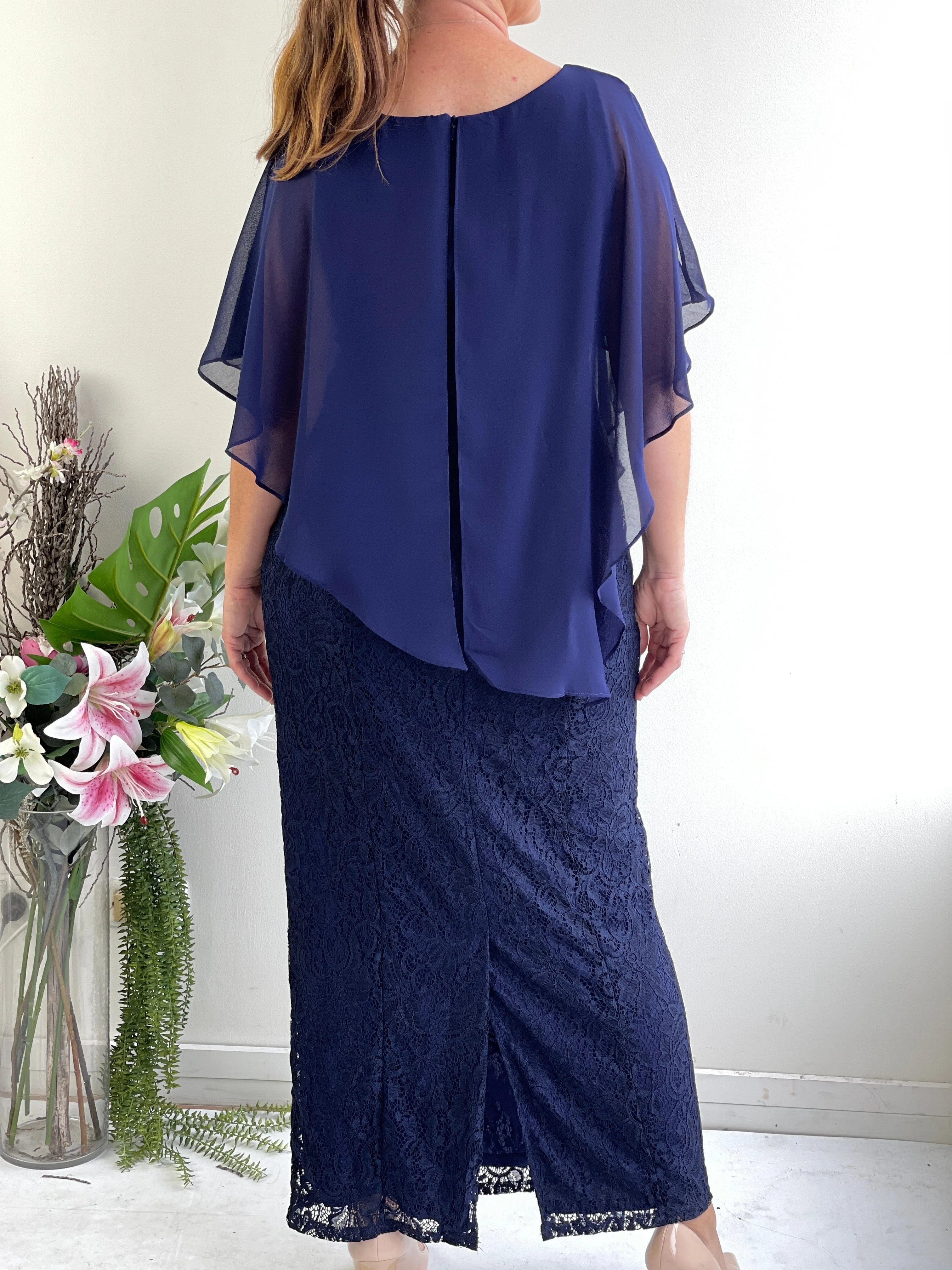 Trish Navy Lace Evening Gown