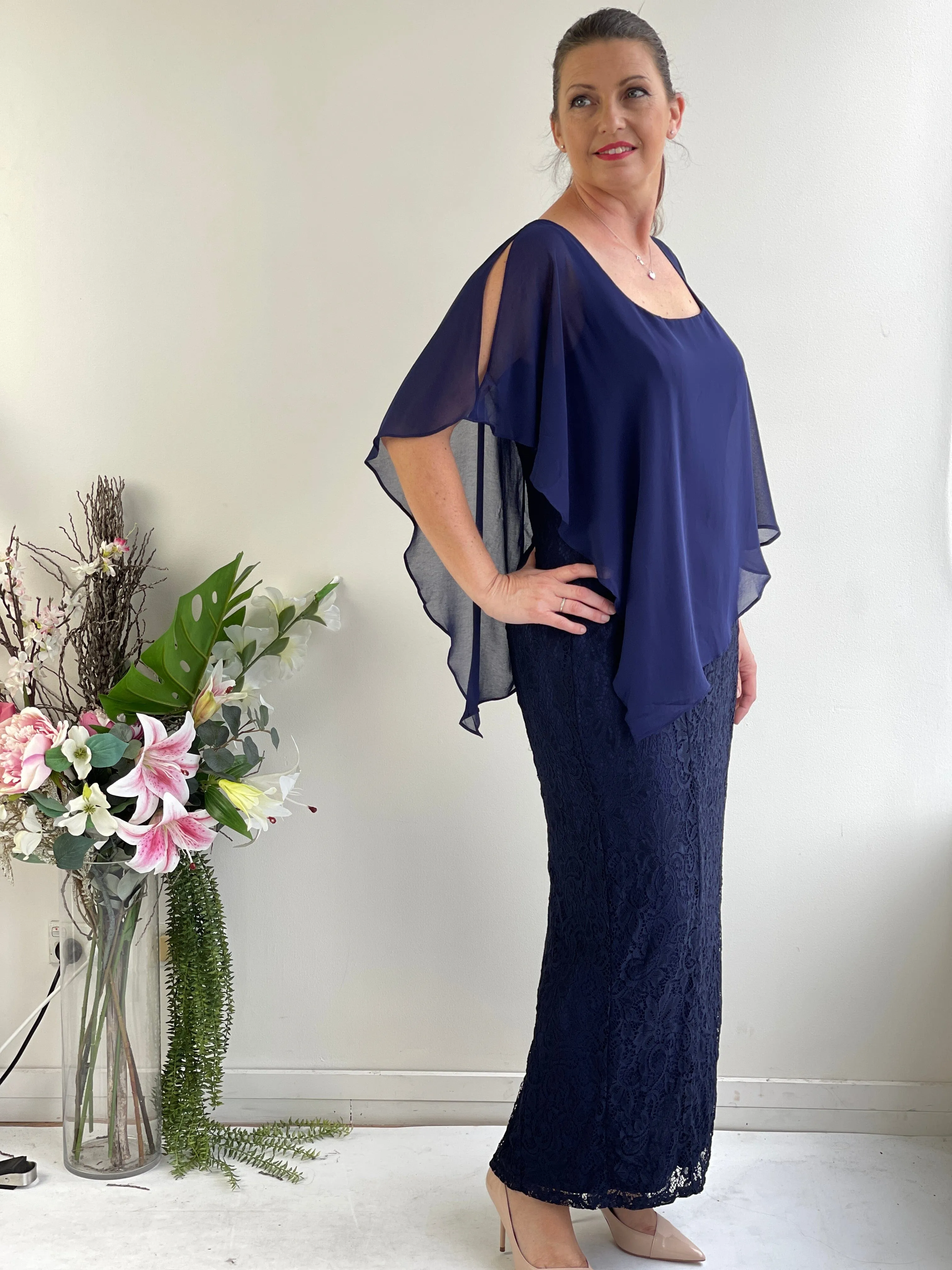 Trish Navy Lace Evening Gown