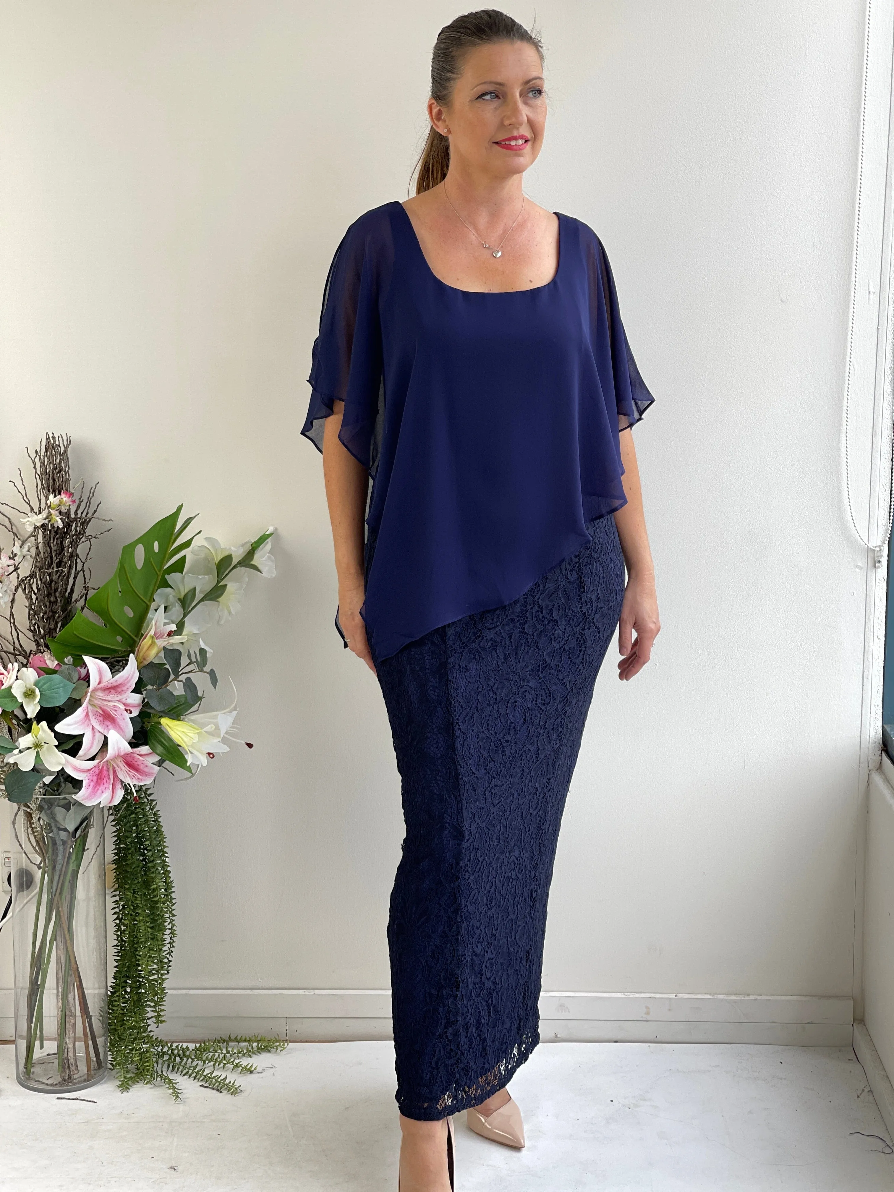 Trish Navy Lace Evening Gown