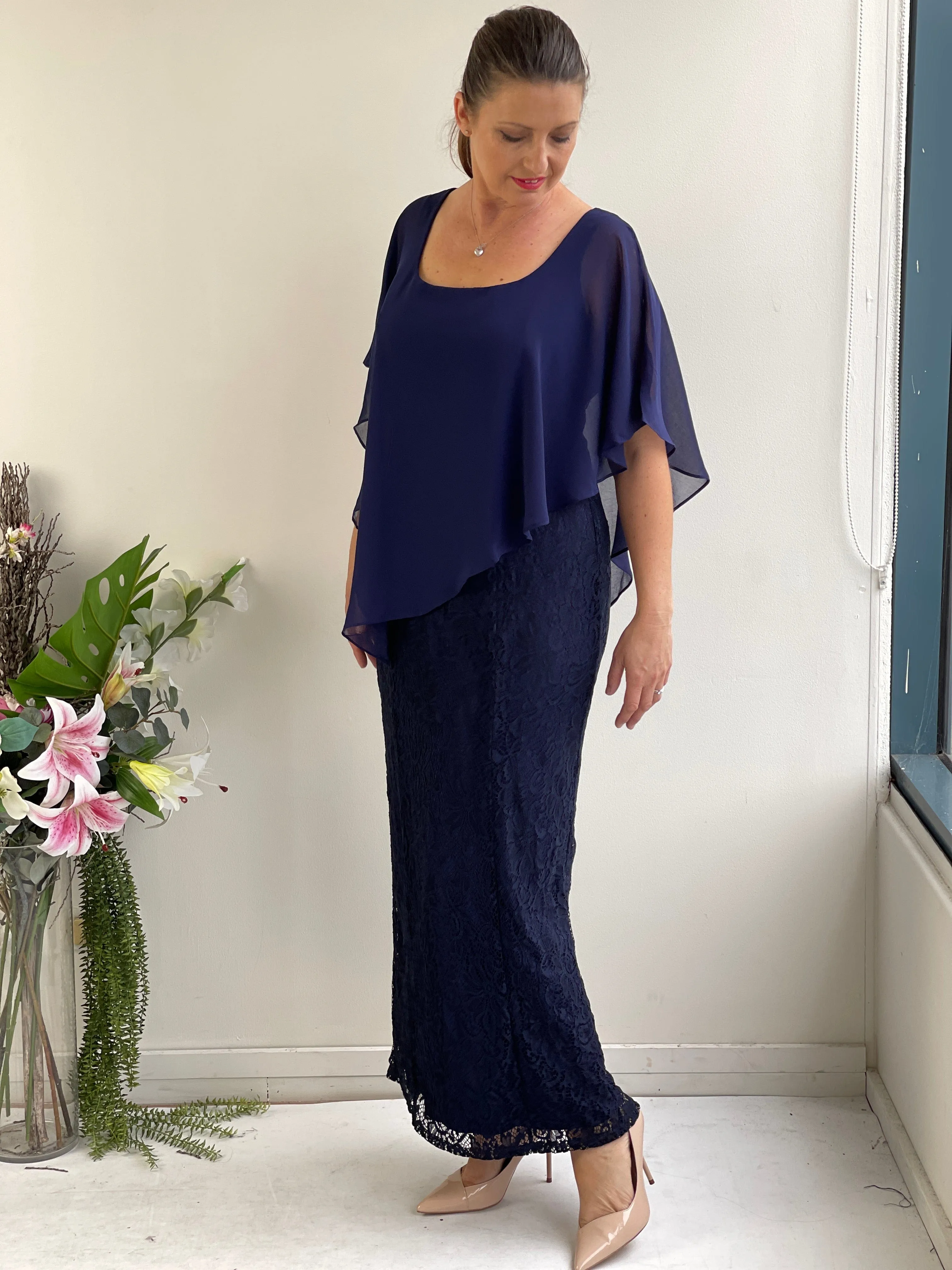 Trish Navy Lace Evening Gown