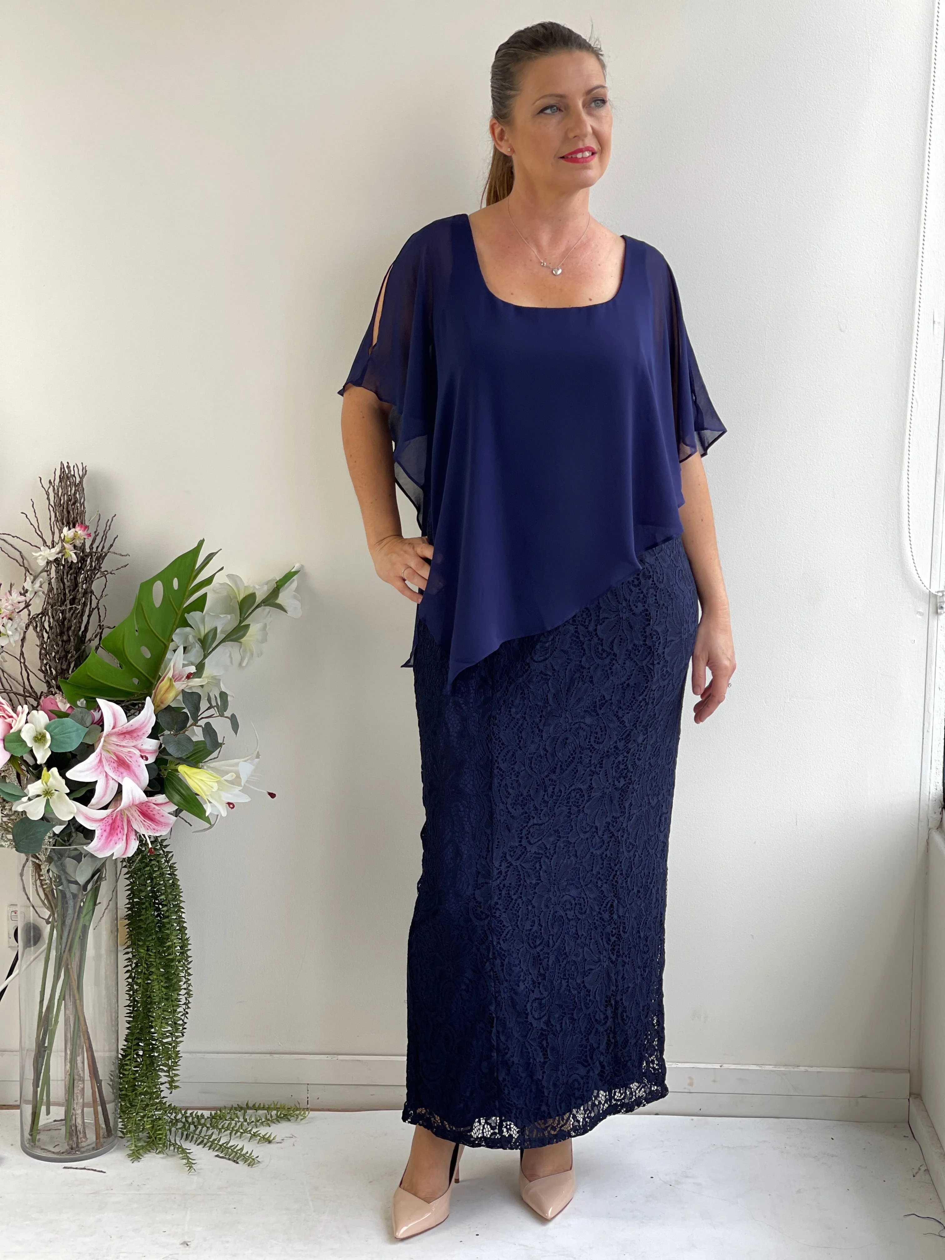 Trish Navy Lace Evening Gown