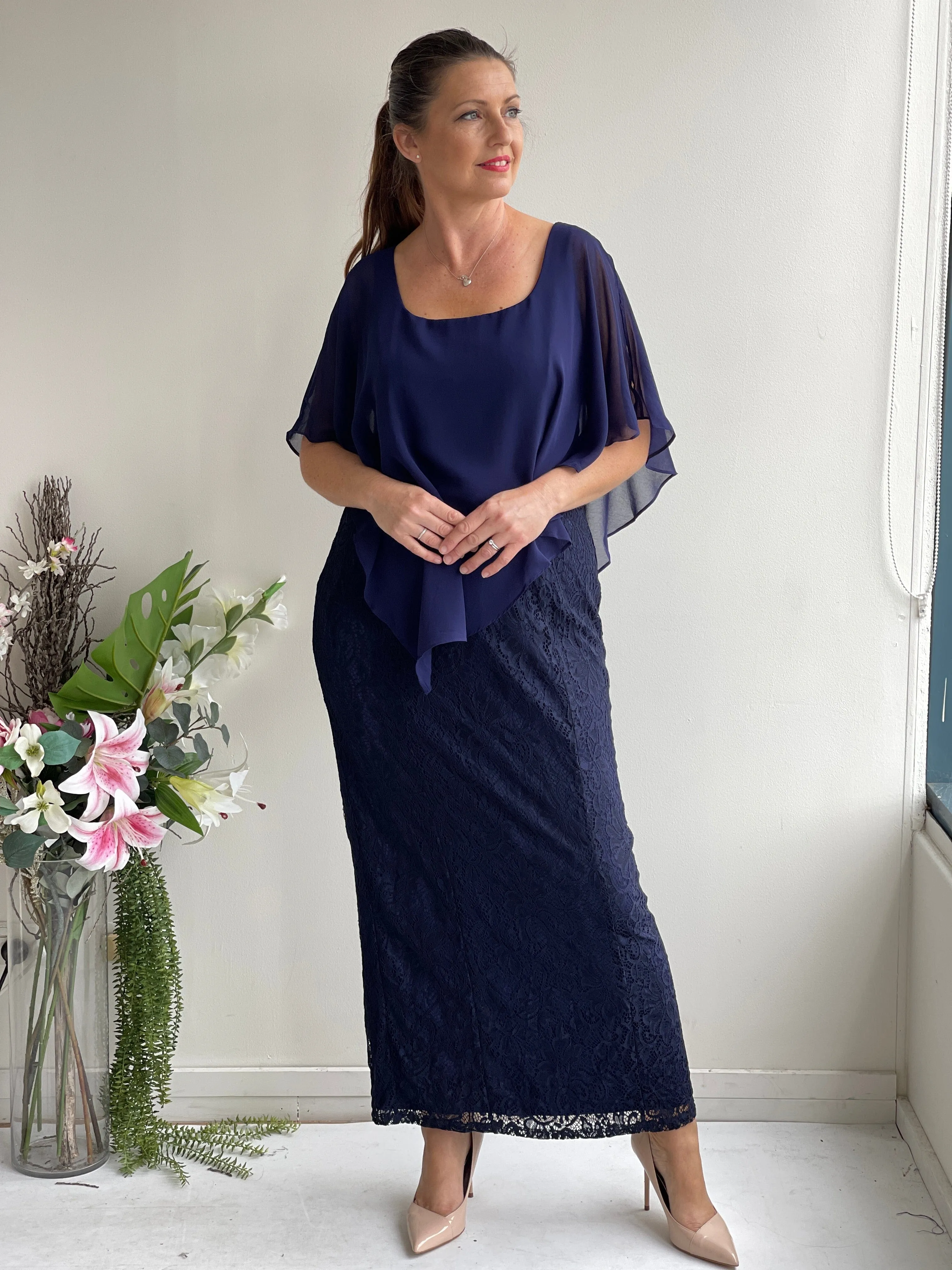 Trish Navy Lace Evening Gown