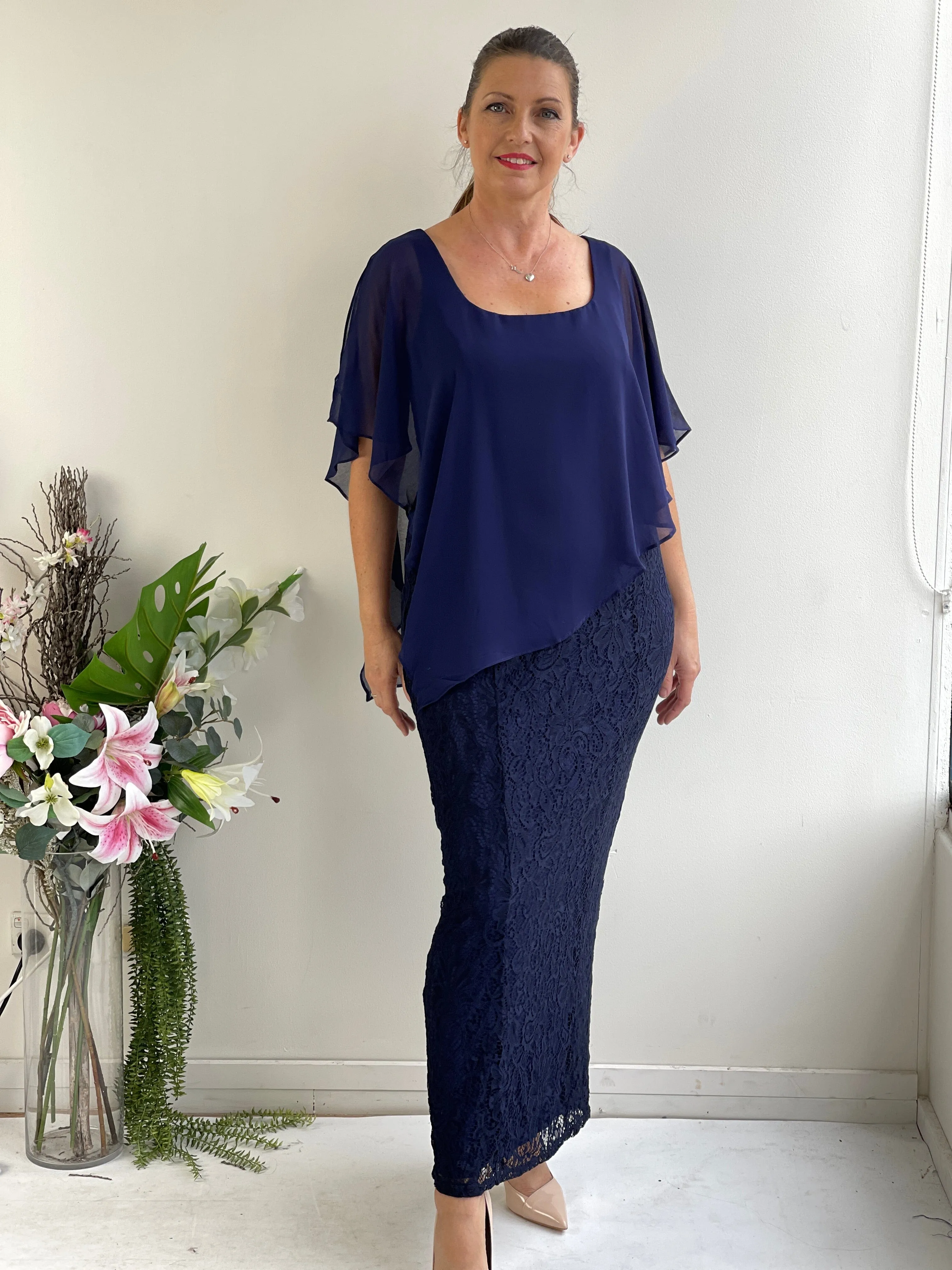 Trish Navy Lace Evening Gown