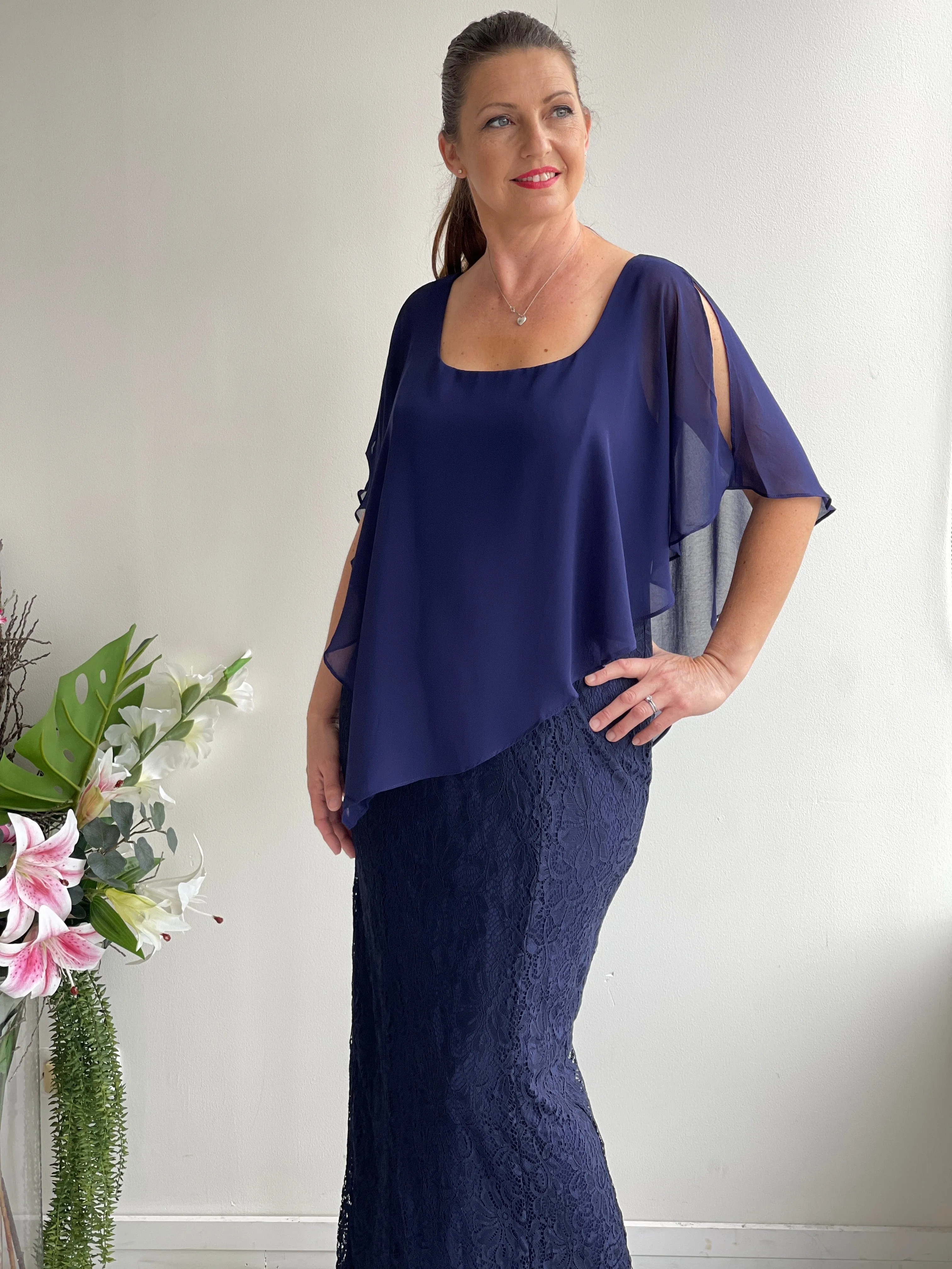 Trish Navy Lace Evening Gown