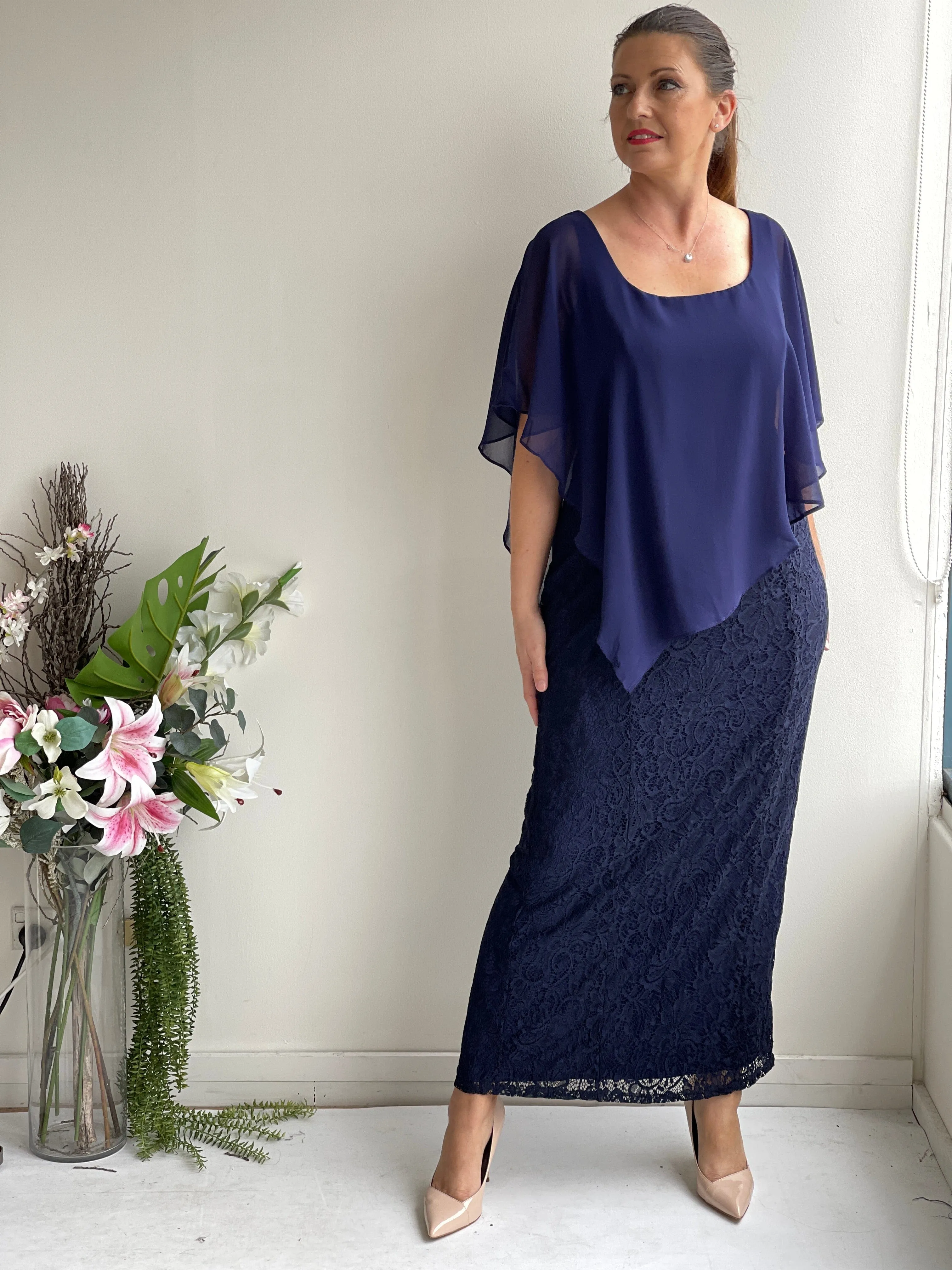 Trish Navy Lace Evening Gown