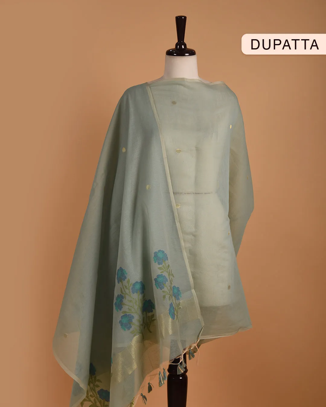 Turquoise Chanderi Silk Woven Unstitched Suit Fabric Set With Chanderi Silk Dupatta