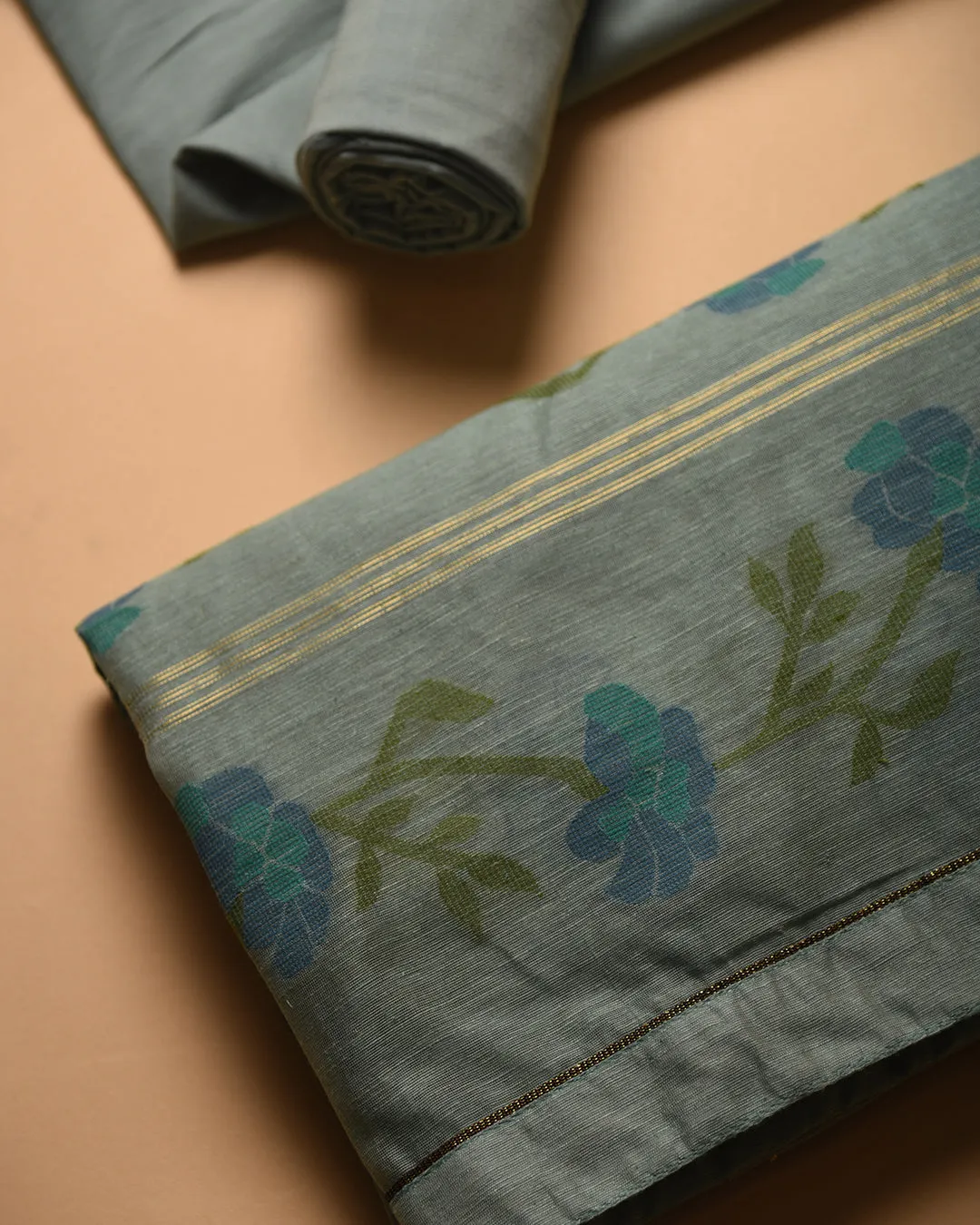 Turquoise Chanderi Silk Woven Unstitched Suit Fabric Set With Chanderi Silk Dupatta