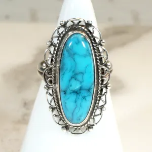 Turquoise-Colored Glass in Sterling Filigree Ring