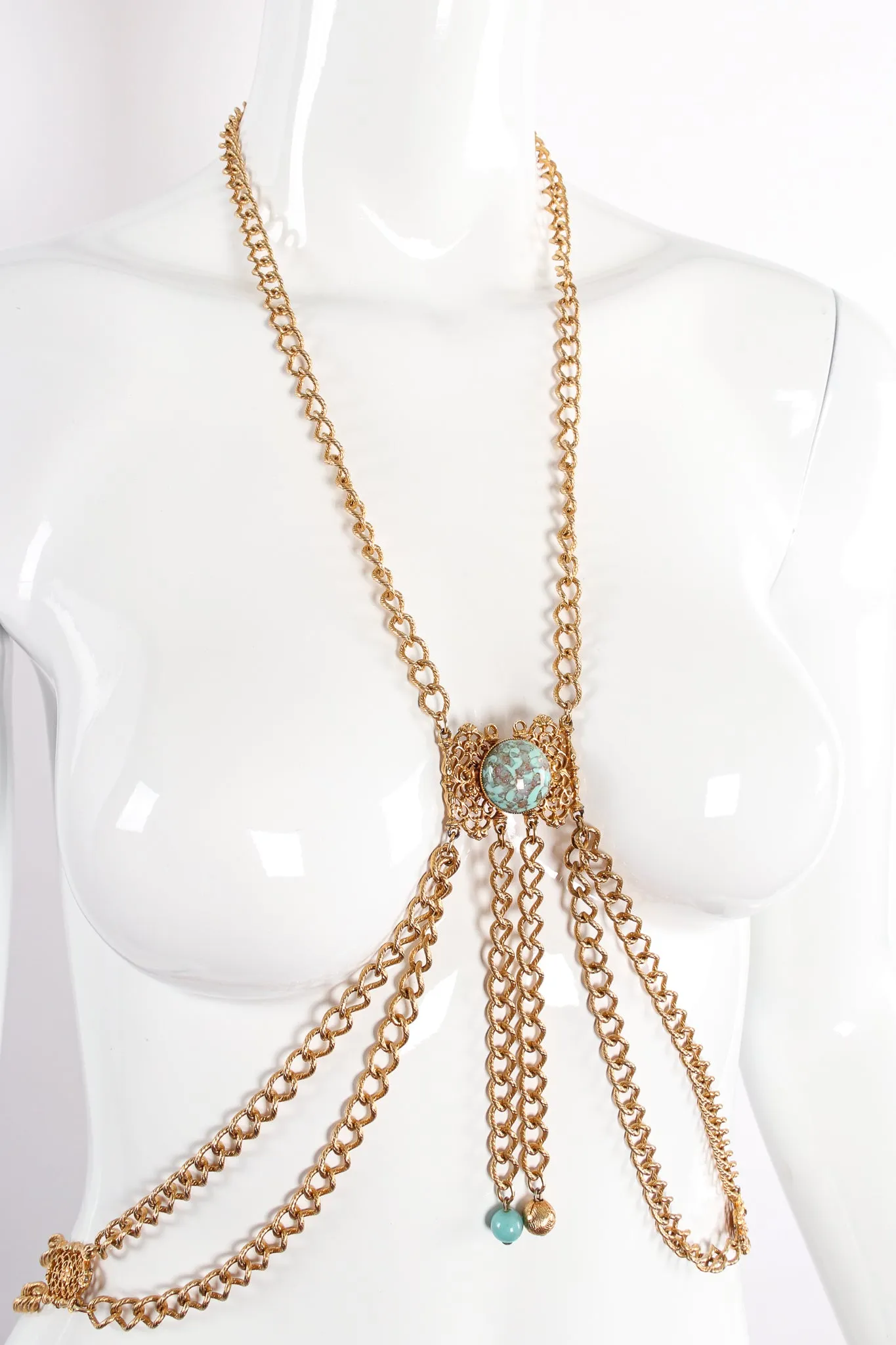 Turquoise Filigree Draped Chain Harness
