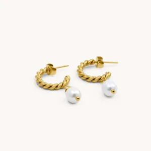 Twisted Pearl Hoops, Gold