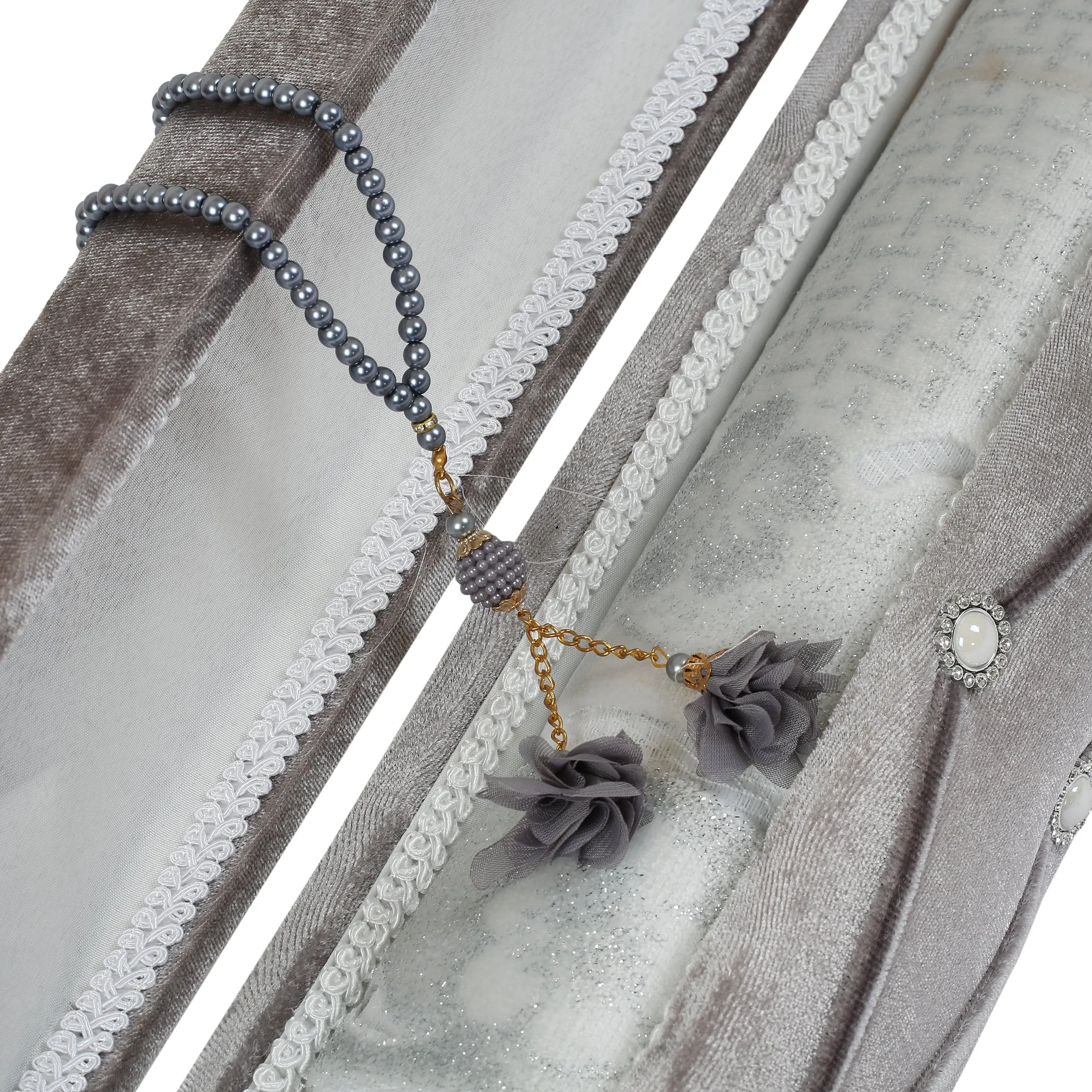 Velvet Pearl Prayer Box - Grey