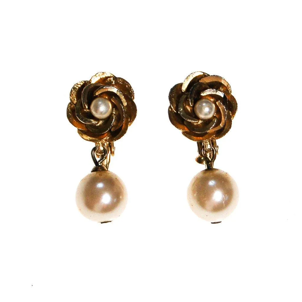 Vendome Gold Rose with Pearl Drop Earrings