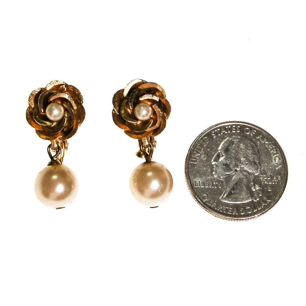 Vendome Gold Rose with Pearl Drop Earrings