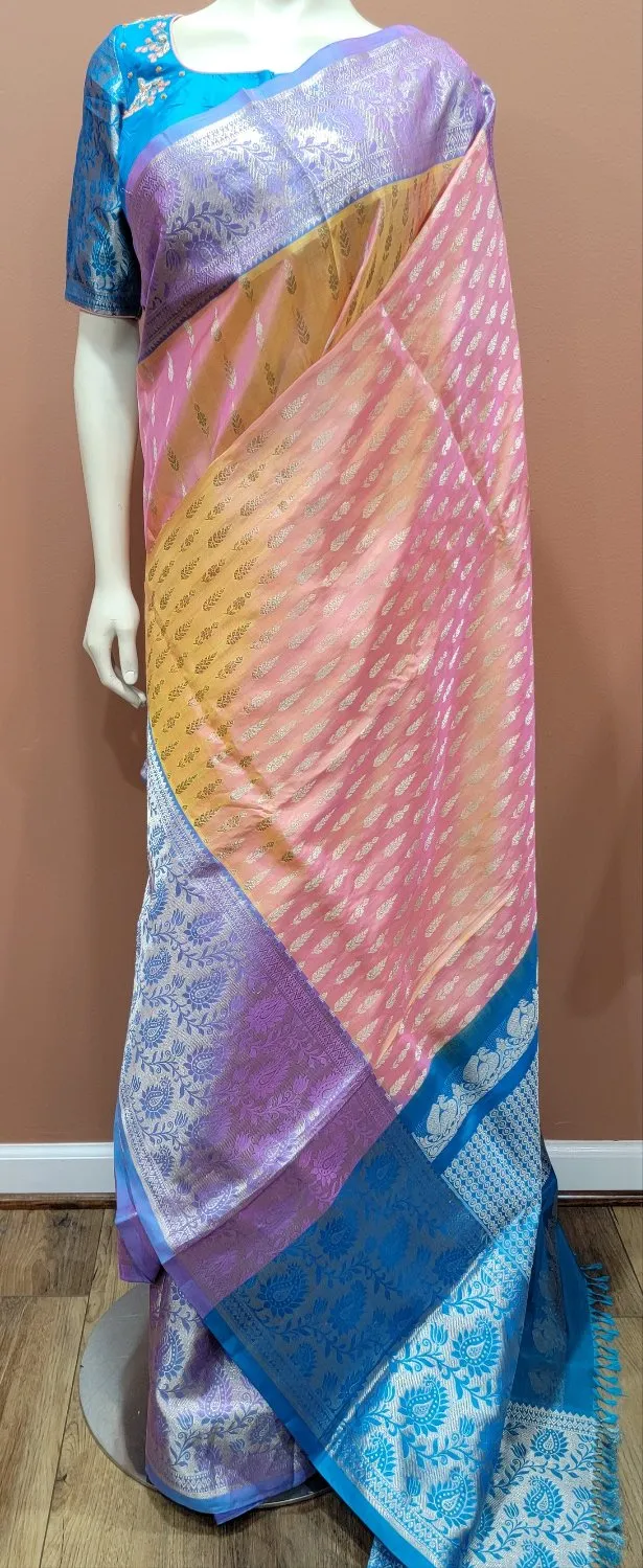 Venkatagiri Saree in Peach W/ Work Blouse