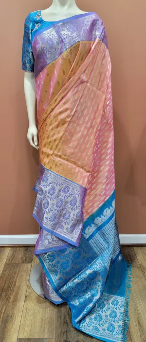 Venkatagiri Saree in Peach W/ Work Blouse