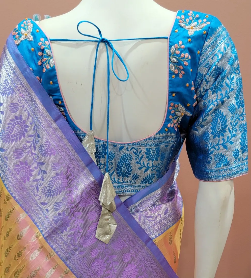 Venkatagiri Saree in Peach W/ Work Blouse