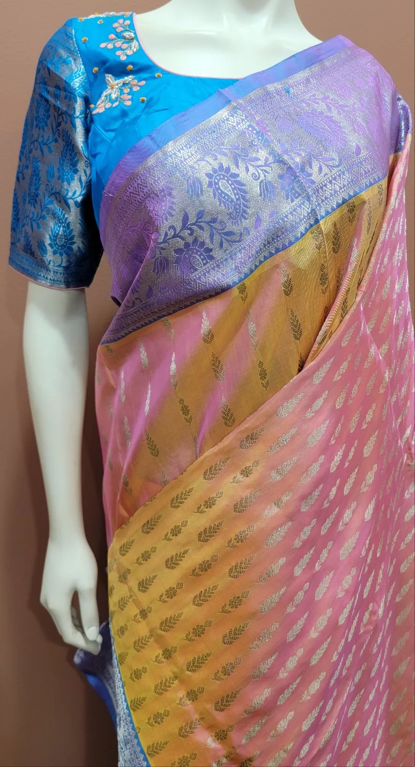 Venkatagiri Saree in Peach W/ Work Blouse