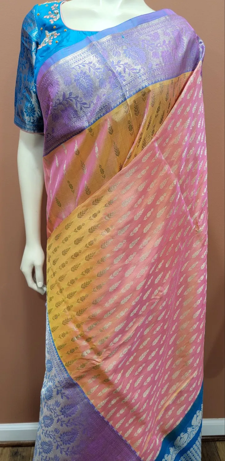 Venkatagiri Saree in Peach W/ Work Blouse