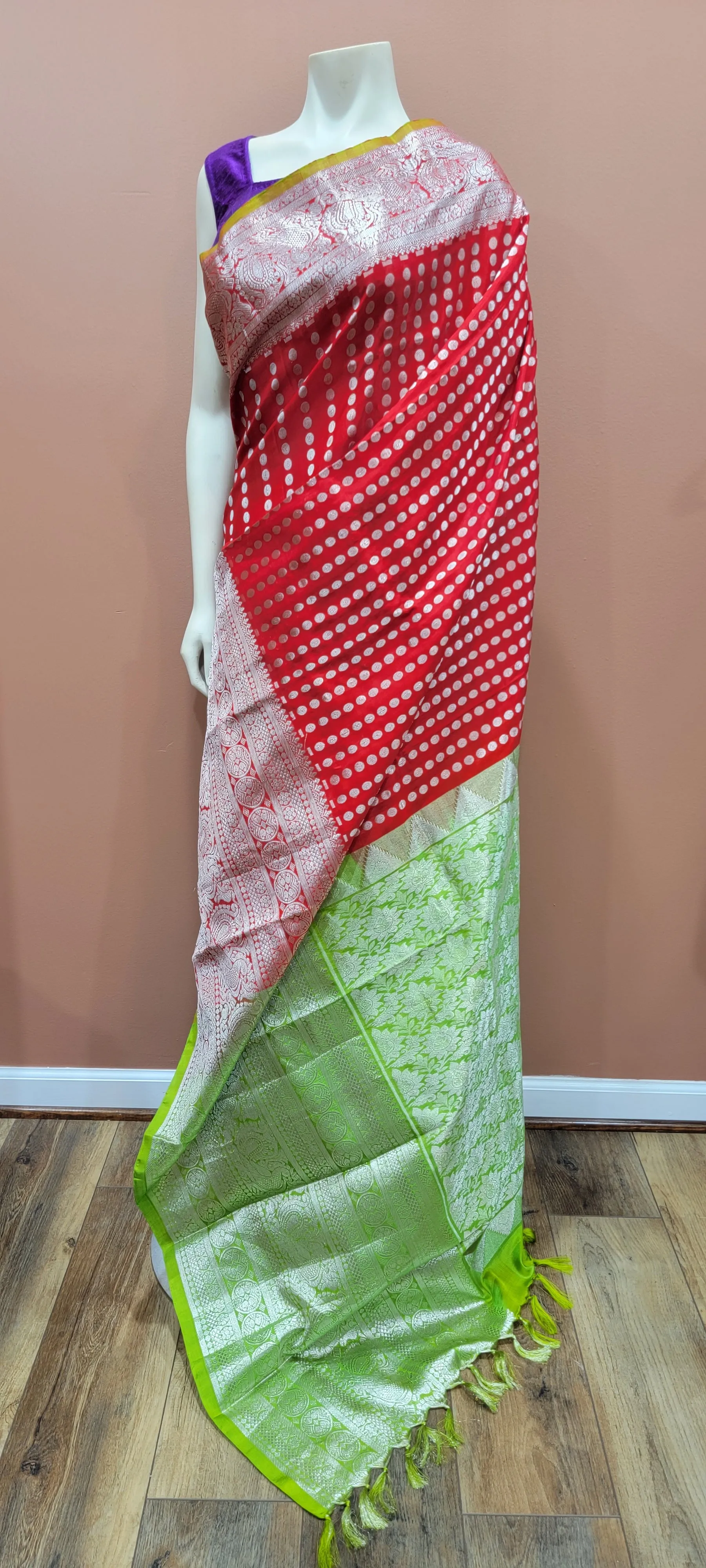 Venkatagiri Silk Saree in Red and Green w/ Custom Blouse