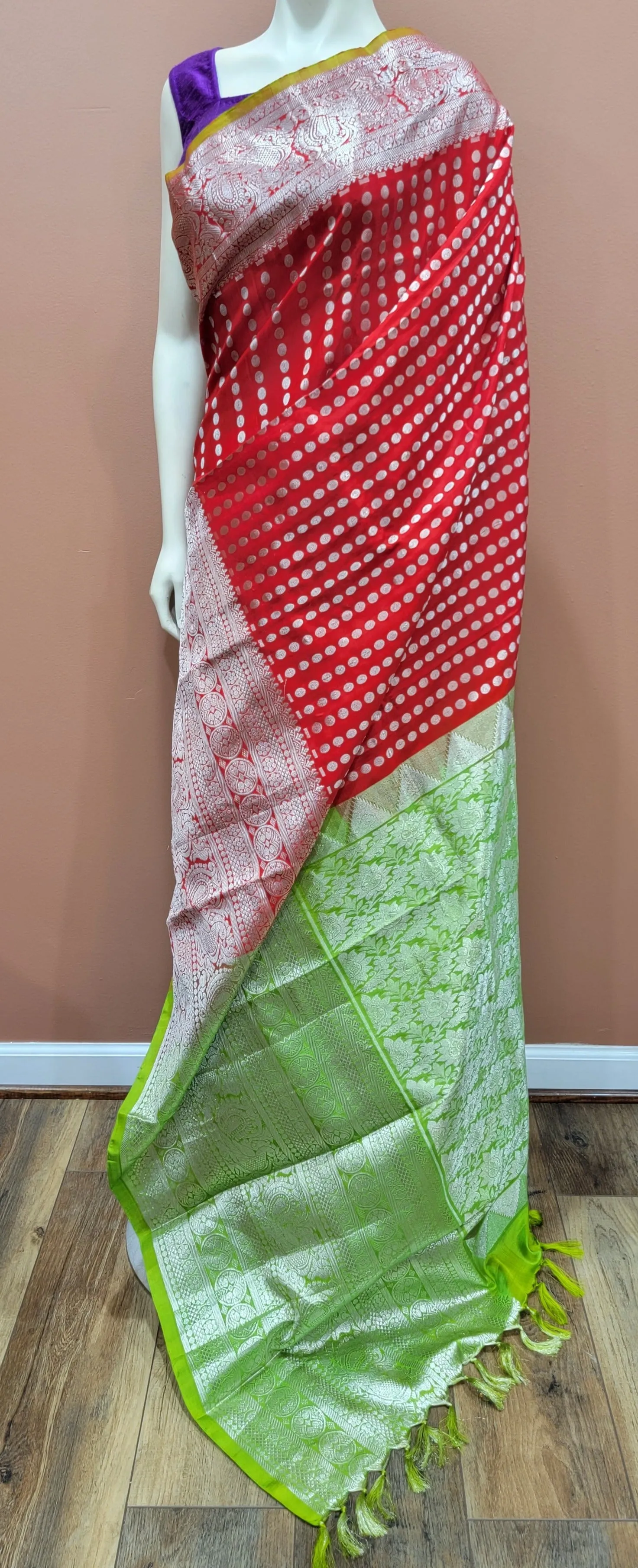 Venkatagiri Silk Saree in Red and Green w/ Custom Blouse