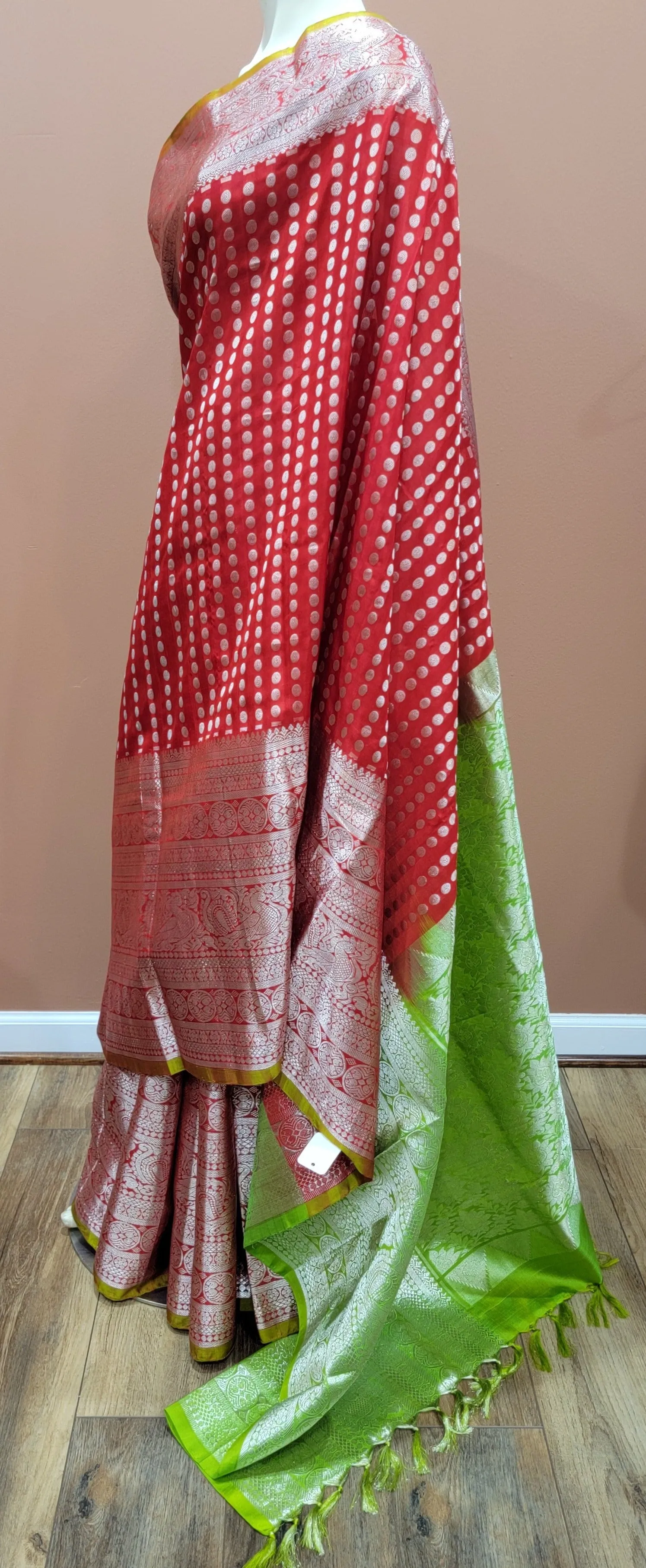 Venkatagiri Silk Saree in Red and Green w/ Custom Blouse