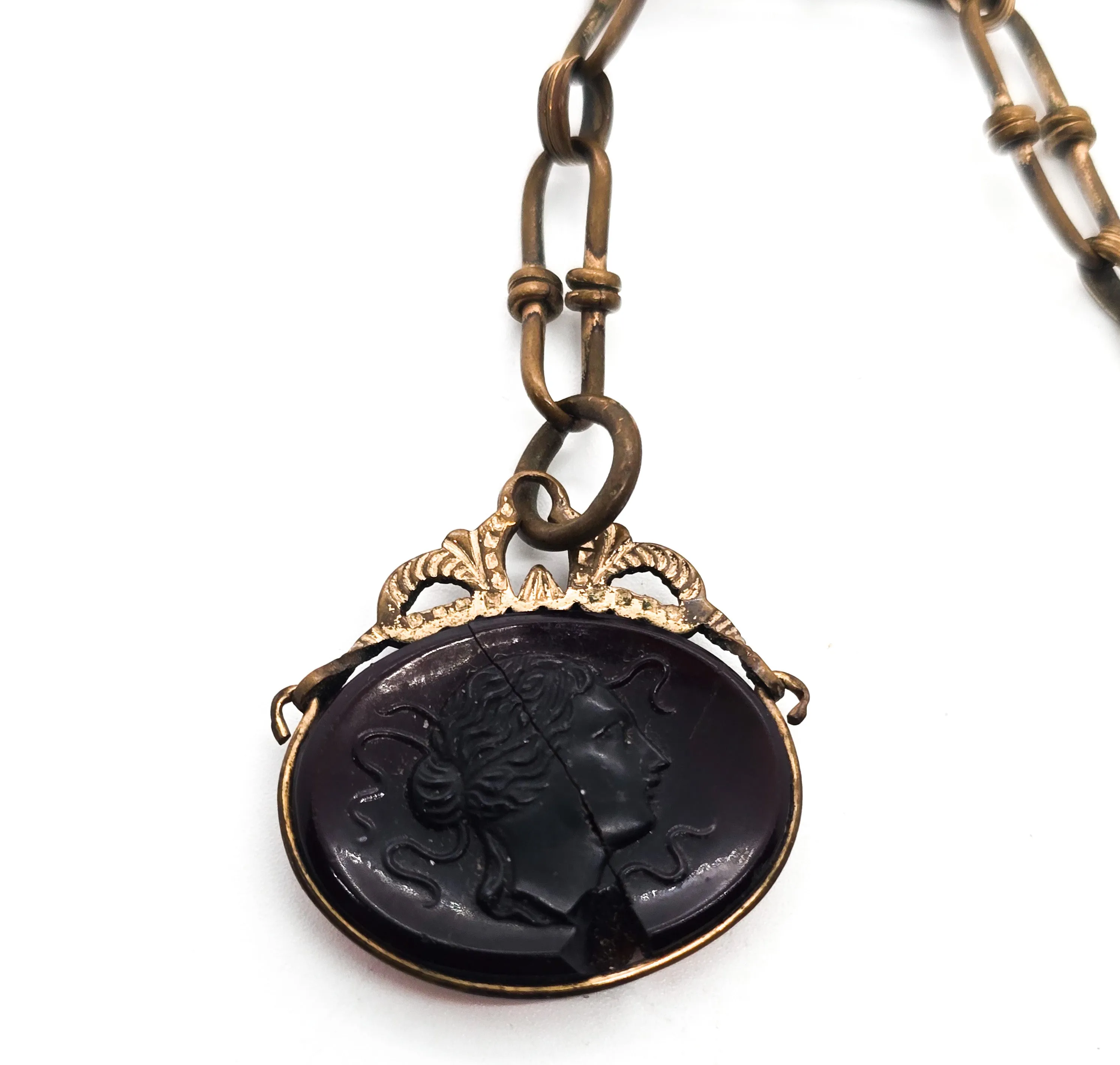 Victorian  Gold filled carnelian Carved Cameo antique watch fob medal Damaged