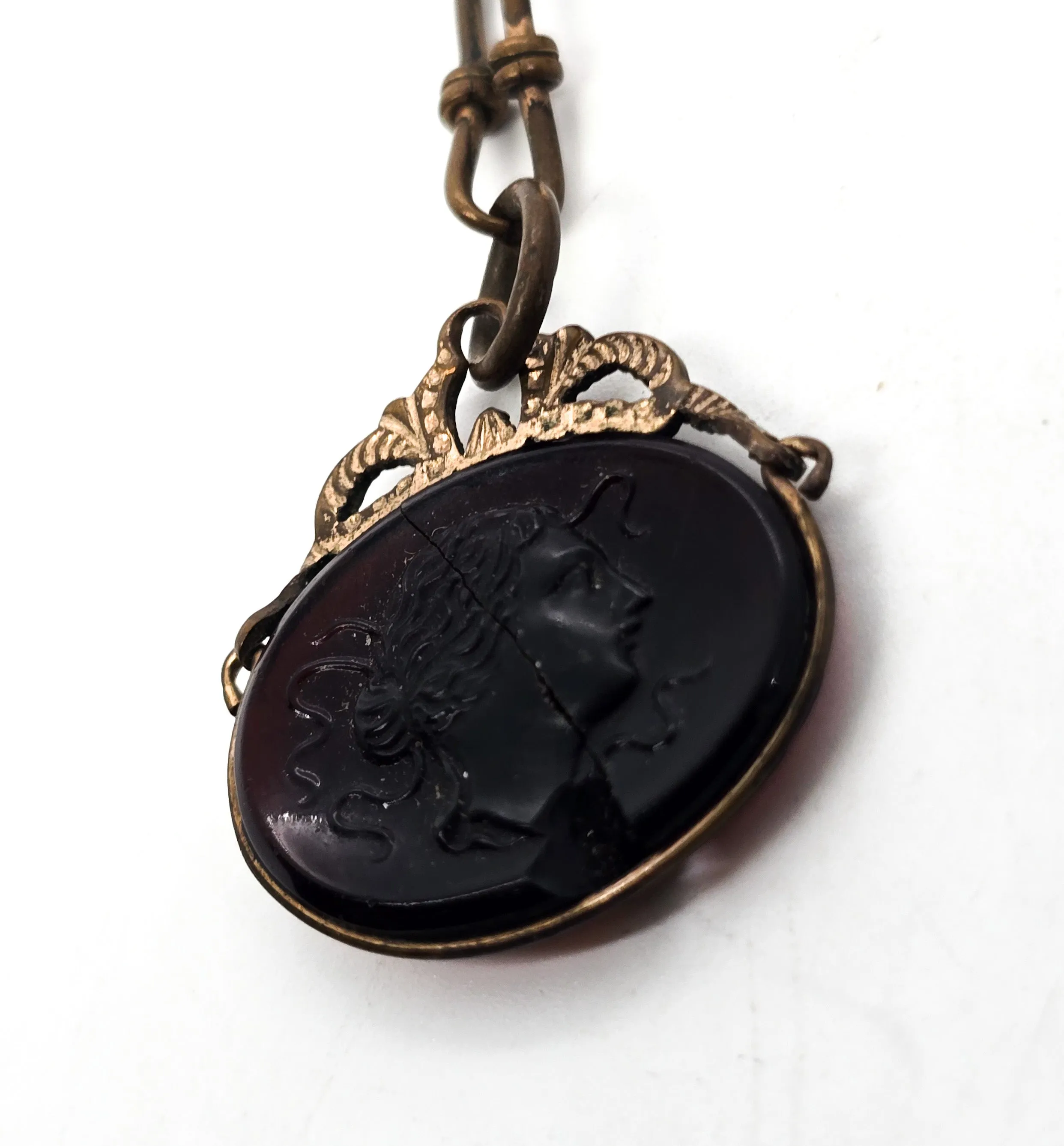 Victorian  Gold filled carnelian Carved Cameo antique watch fob medal Damaged